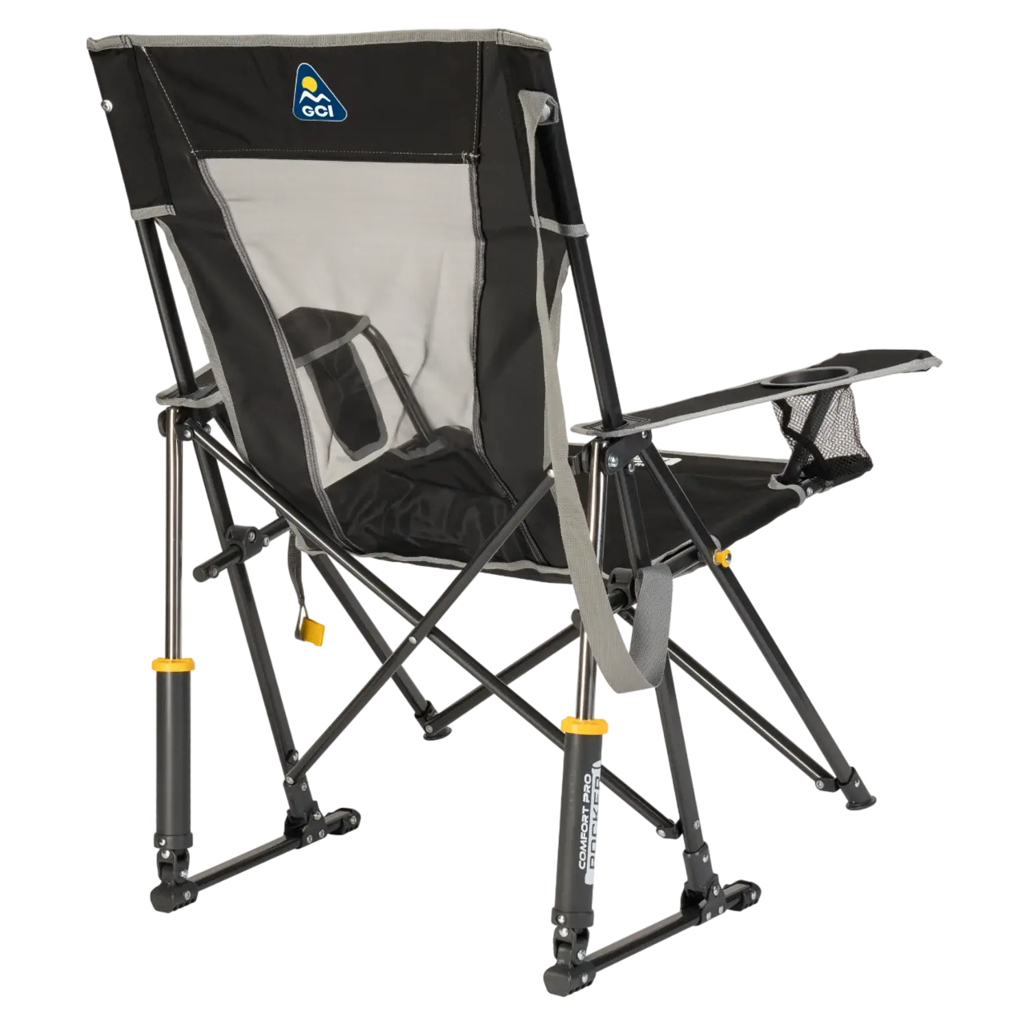 Luxury Camp Comfort Pro Rocker - Choice 375 - Heavy-Duty Kickback Rocker with Beverage Holder Detail