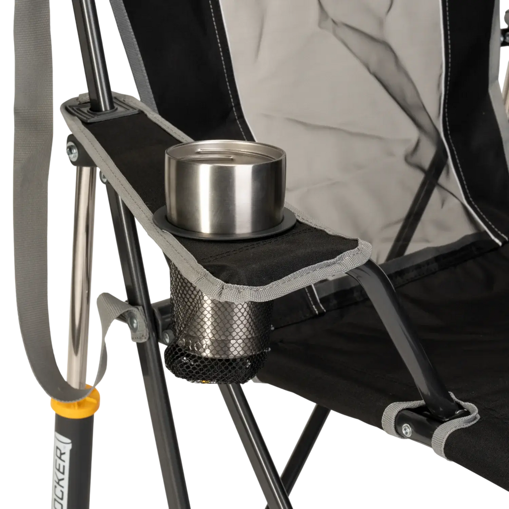 Luxury Camp Comfort Pro Rocker - Choice 375 - Heavy-Duty Kickback Rocker with Beverage Holder Detail