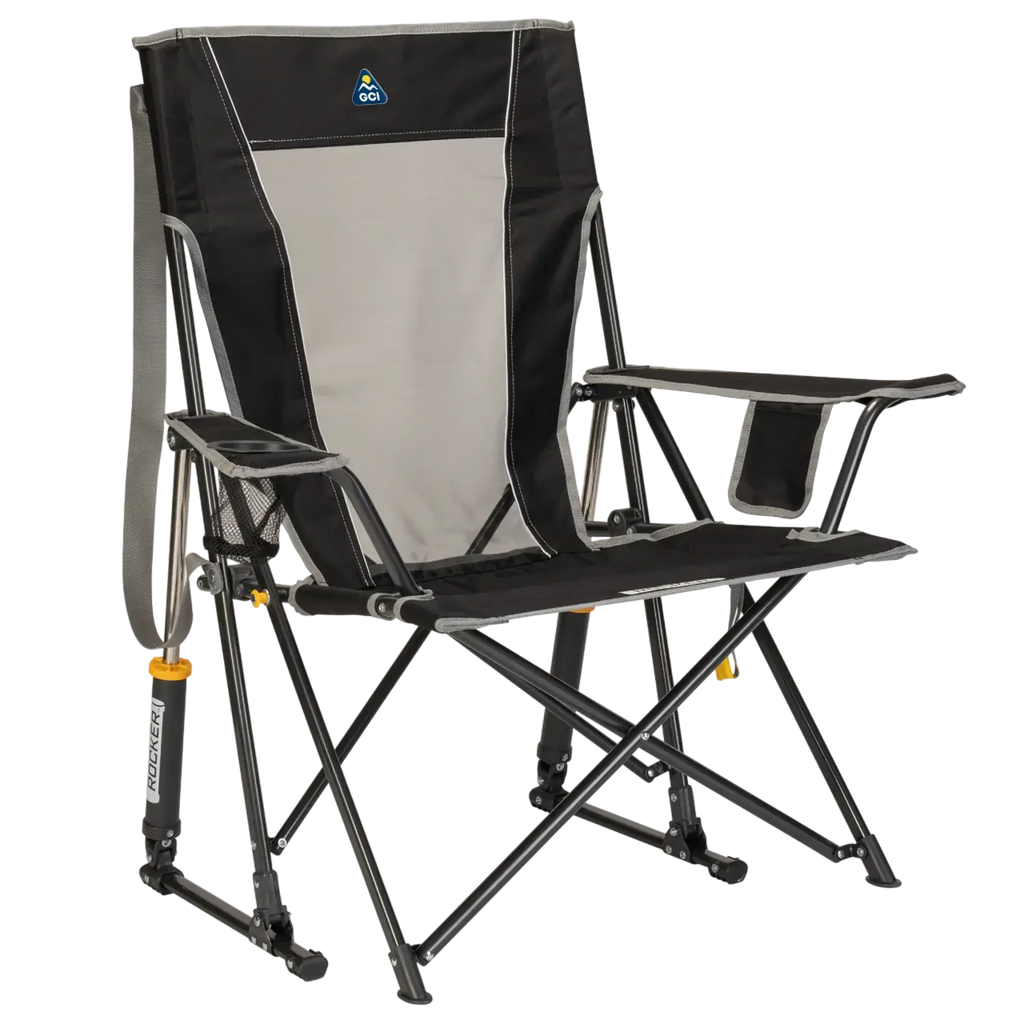 Luxury Camp Comfort Pro Rocker - Choice 375 - Heavy-Duty Kickback Rocker with Beverage Holder - Black