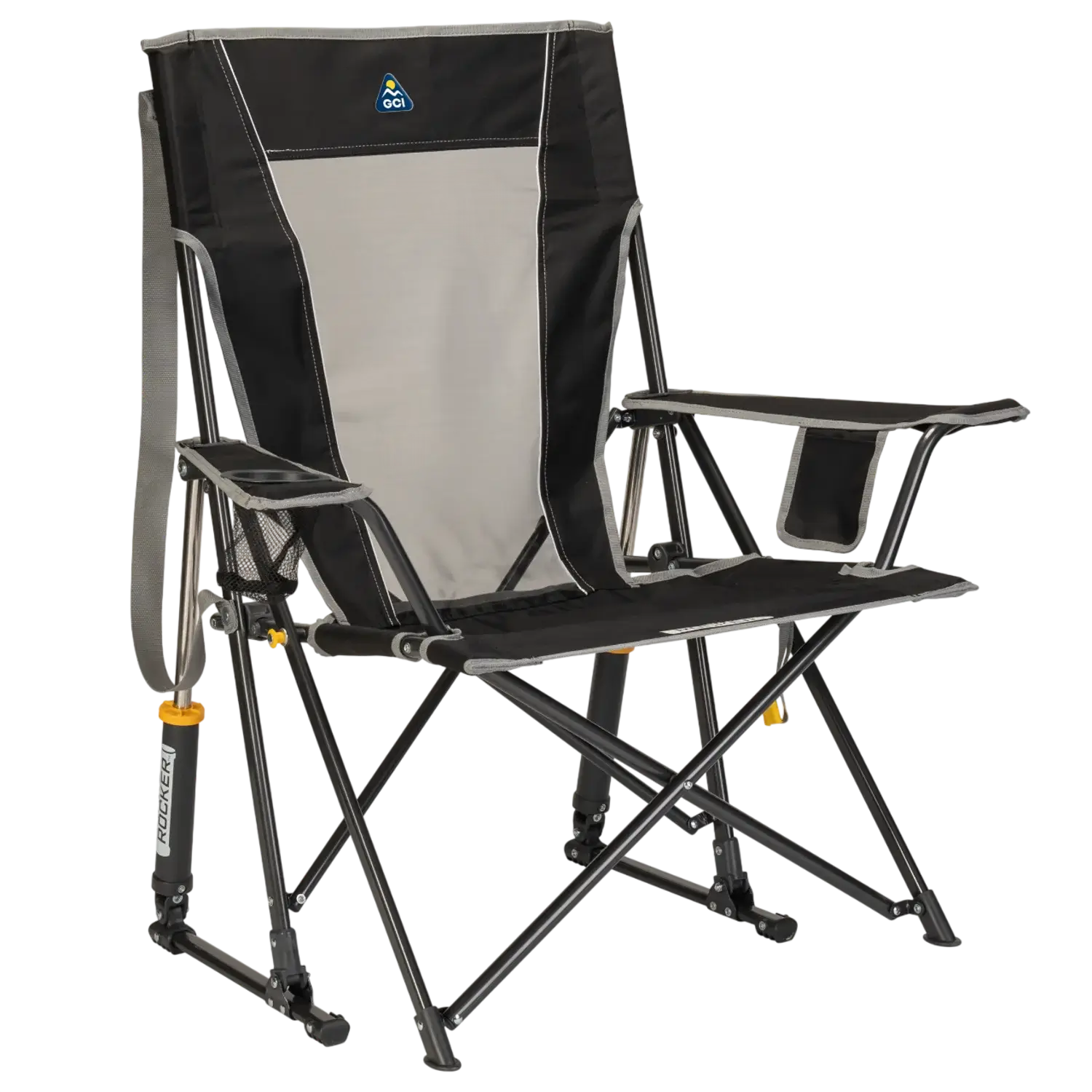Luxury Camp Comfort Pro Rocker - Choice 375 - Heavy-Duty Kickback Rocker with Beverage Holder - Black