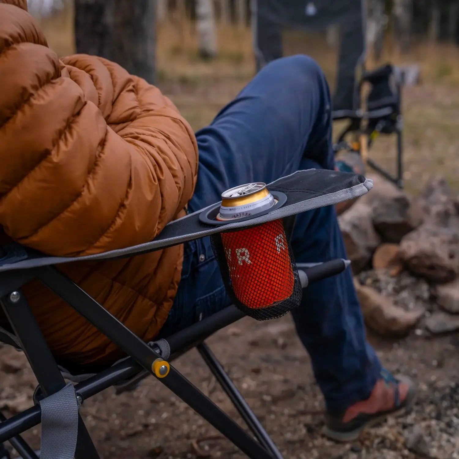 Luxury Camp Comfort Pro Rocker - Choice 375 - Heavy-Duty Kickback Rocker with Beverage Holder Detail