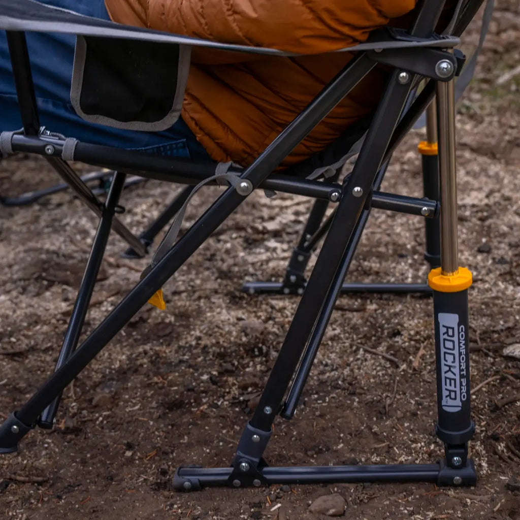 Luxury Camp Comfort Pro Rocker - Choice 375 - Heavy-Duty Kickback Rocker with Beverage Holder Detail