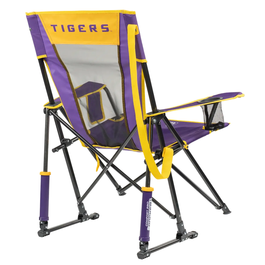 Heavy-Duty Freestyle College Comfort Pro Rocker - LSU Tigers - Choice 880 - Patented Spring-Action Rocking Chair for Camping Detail
