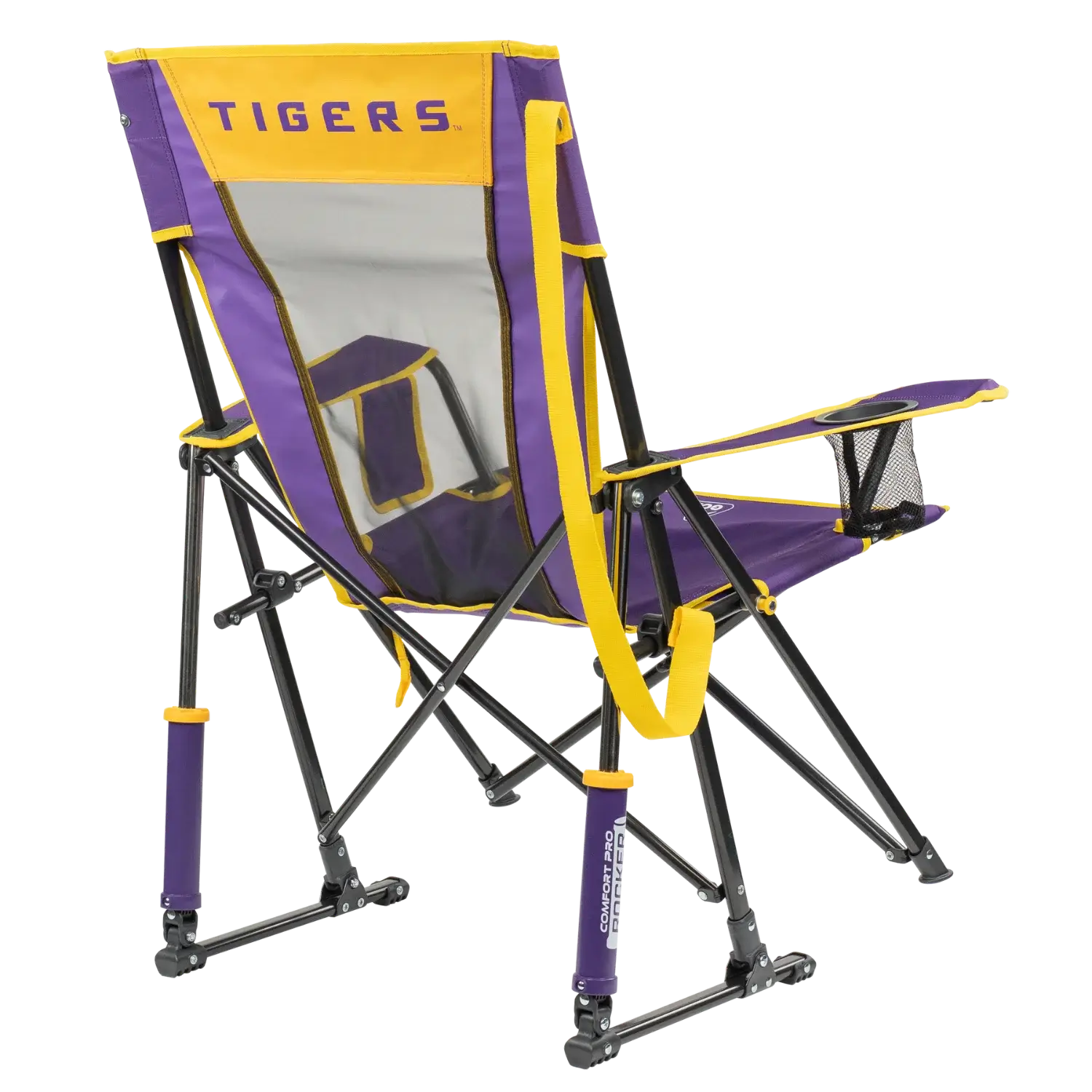 Heavy-Duty Freestyle College Comfort Pro Rocker - LSU Tigers - Choice 880 - Patented Spring-Action Rocking Chair for Camping Detail