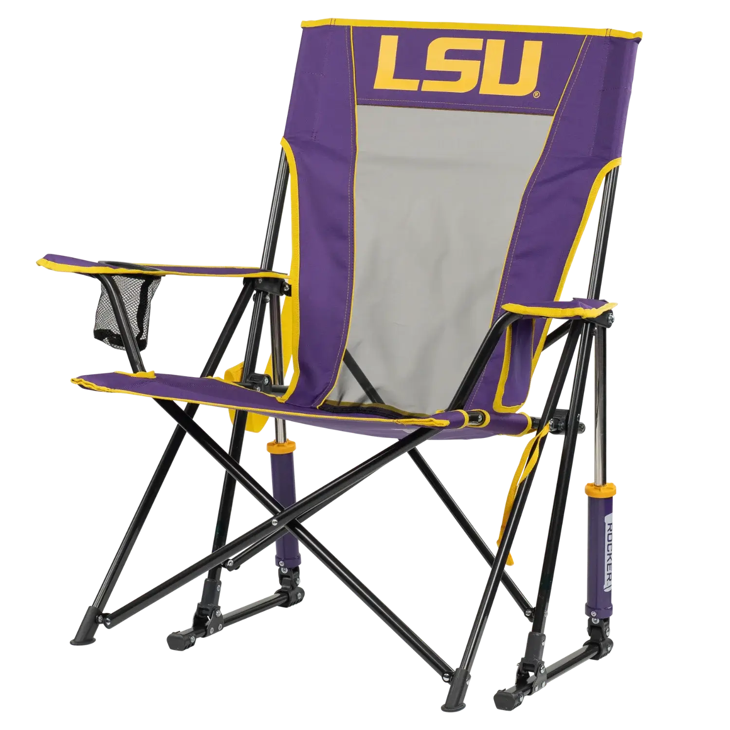 Heavy-Duty Freestyle College Comfort Pro Rocker - LSU Tigers - Choice 880 - Patented Spring-Action Rocking Chair for Camping Detail