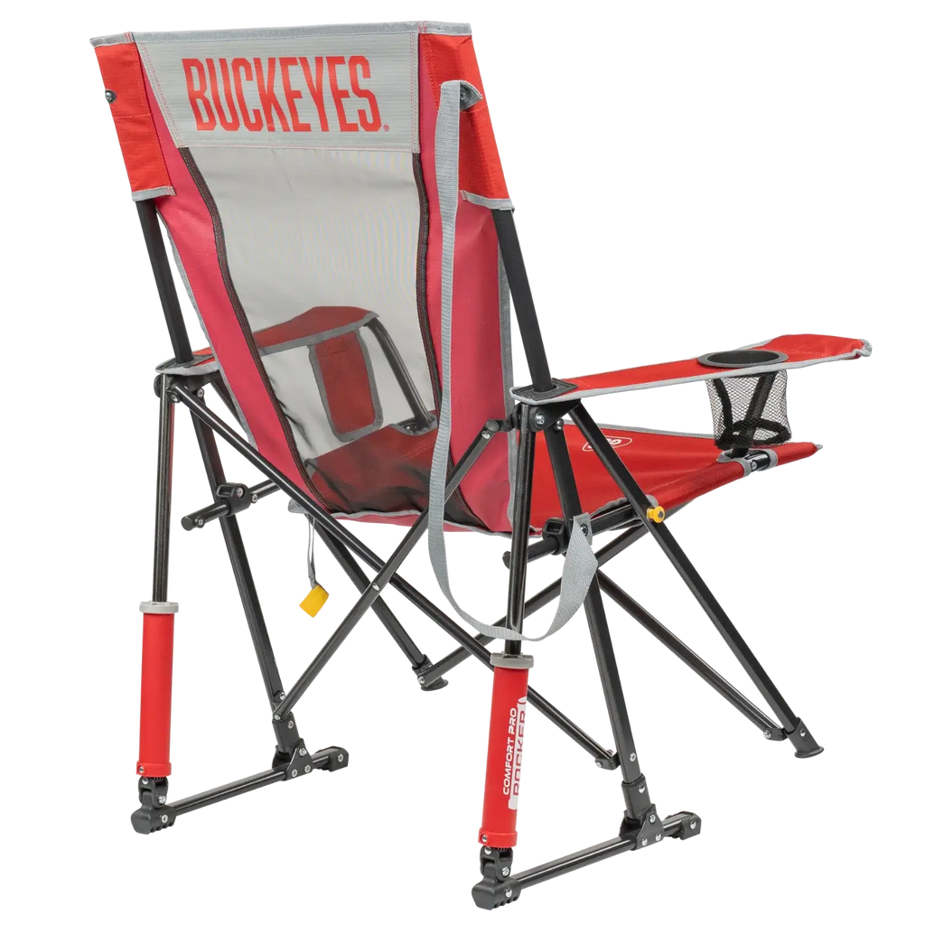 Smooth Motion College Comfort Pro Rocker - Ohio State Buckeyes - Choice 676 - Patented Spring-Action Rocking Chair for Camping Detail