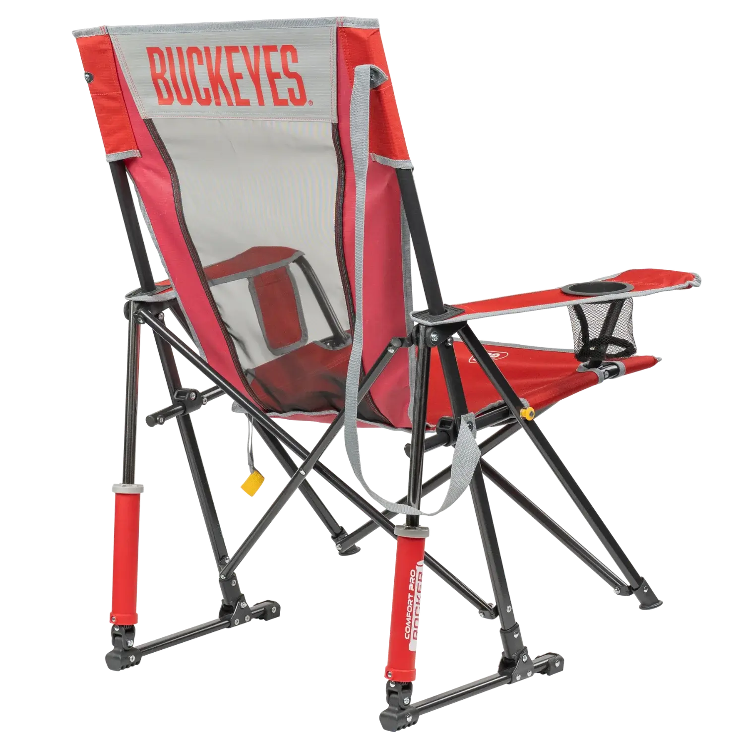 Smooth Motion College Comfort Pro Rocker - Ohio State Buckeyes - Choice 676 - Patented Spring-Action Rocking Chair for Camping Detail