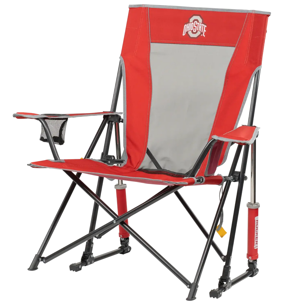 Smooth Motion College Comfort Pro Rocker - Ohio State Buckeyes - Choice 676 - Patented Spring-Action Rocking Chair for Camping Detail