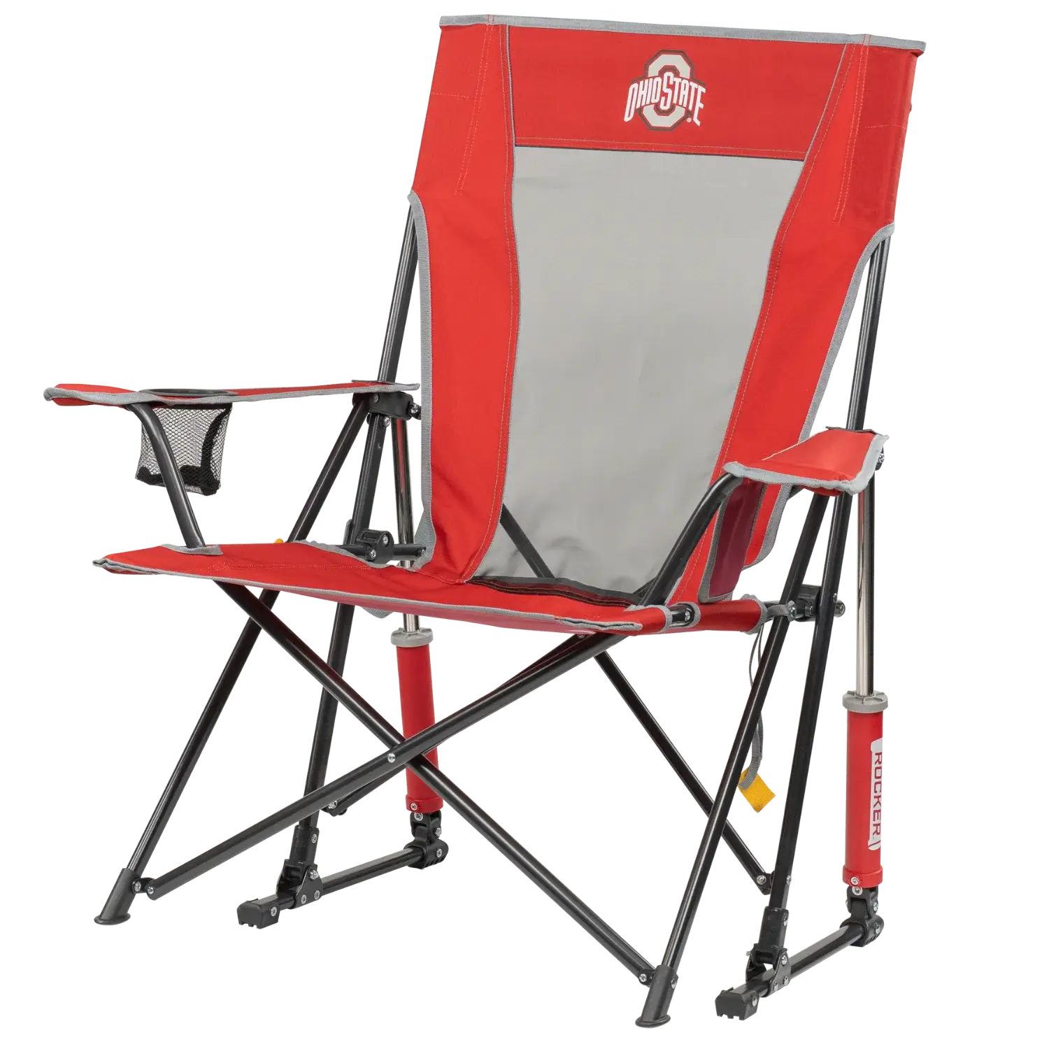 Smooth Motion College Comfort Pro Rocker - Ohio State Buckeyes - Choice 676 - Patented Spring-Action Rocking Chair for Camping Detail