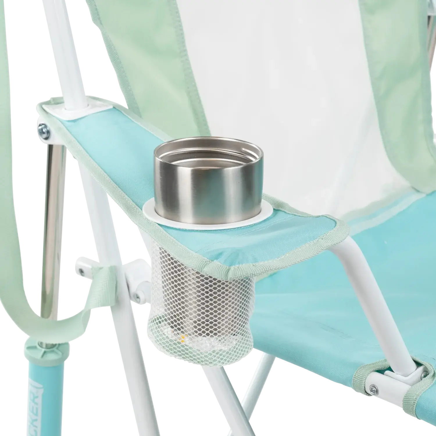 Luxury Camp Comfort Pro Rocker - Choice 375 - Heavy-Duty Kickback Rocker with Beverage Holder Detail
