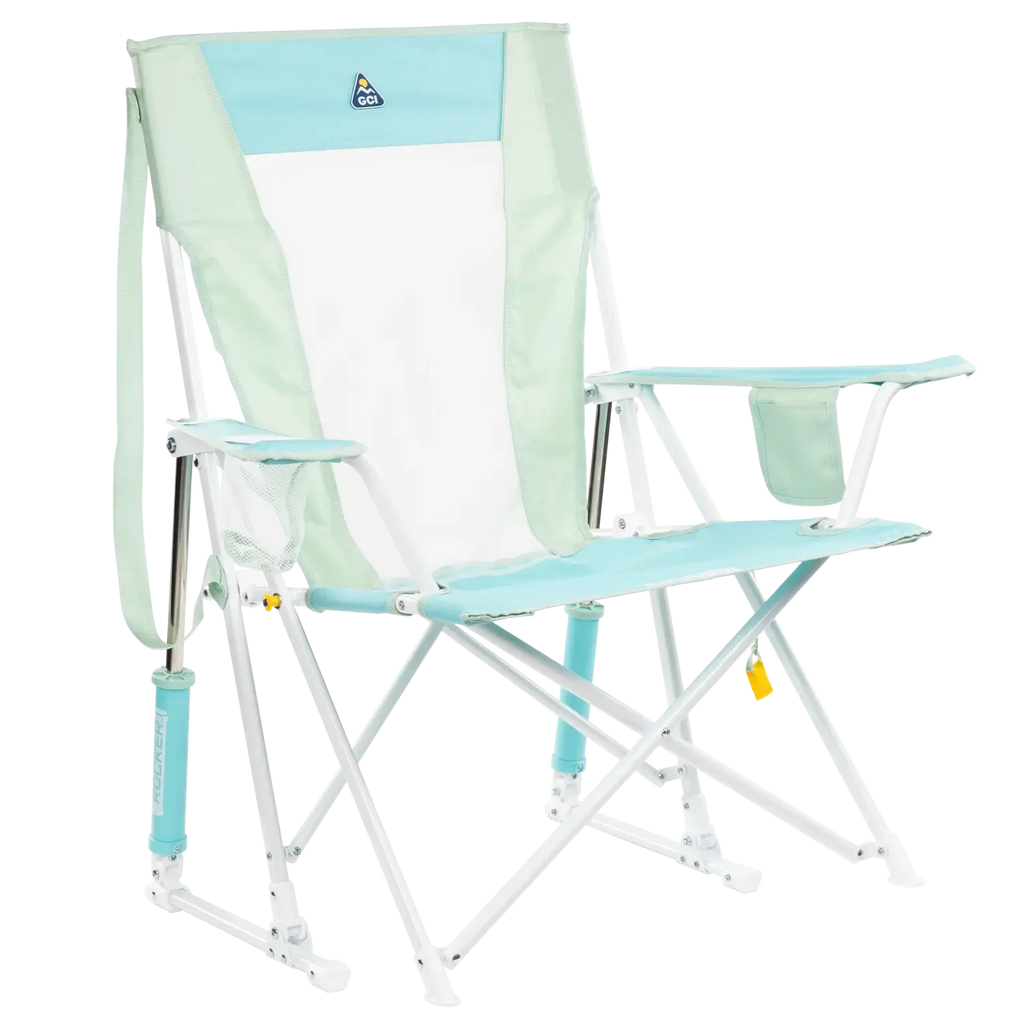 Luxury Camp Comfort Pro Rocker - Choice 375 - Heavy-Duty Kickback Rocker with Beverage Holder - Pastel Green