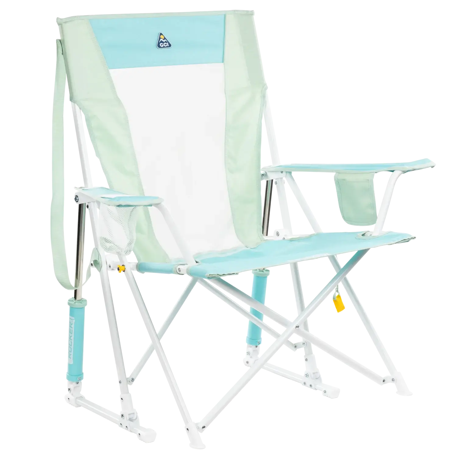 Luxury Camp Comfort Pro Rocker - Choice 375 - Heavy-Duty Kickback Rocker with Beverage Holder - Pastel Green