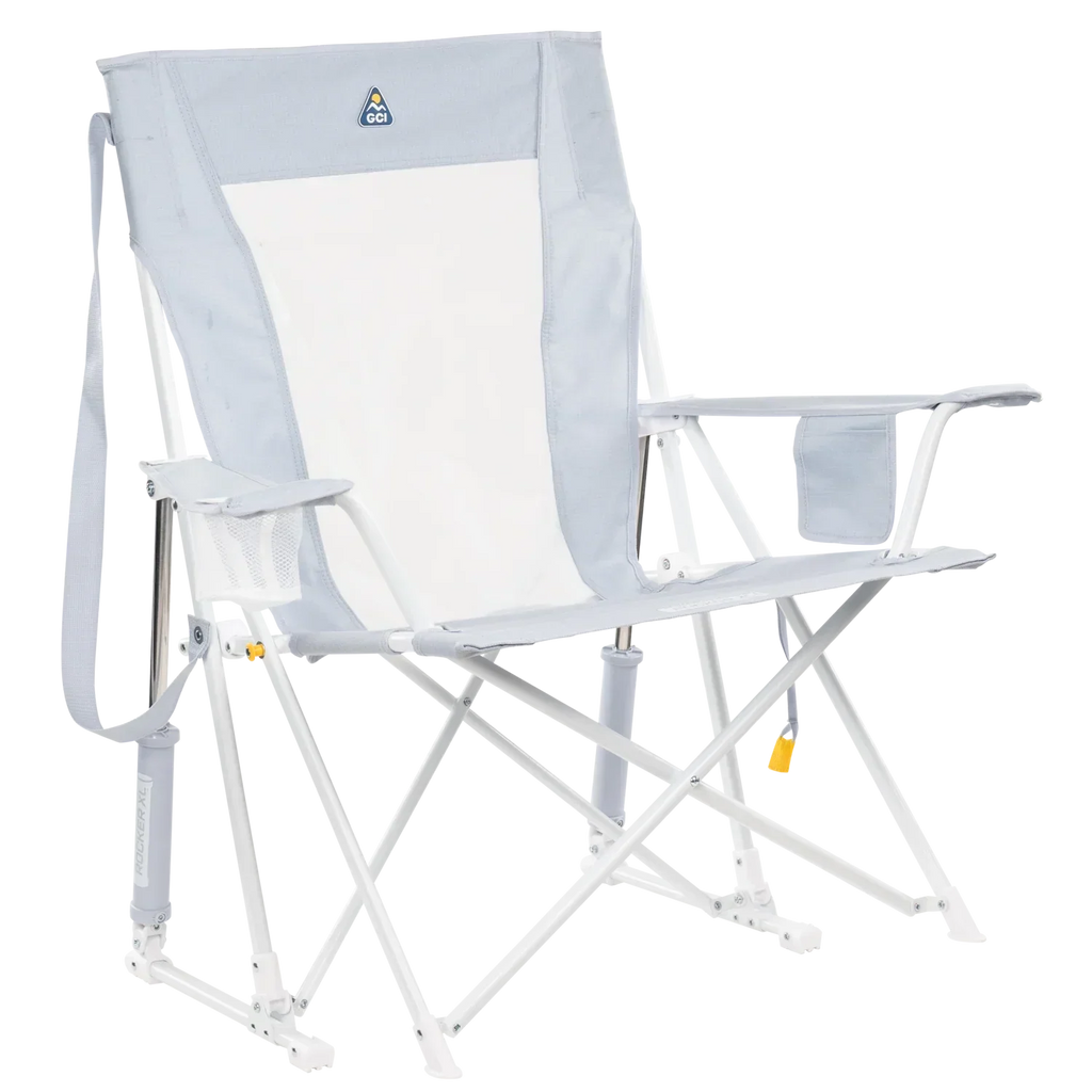 Premium All-Weather Comfort Pro Rocker XL - Choice 107 - Patented Spring-Action Rocking Chair for Camping - Heathered Light Blue