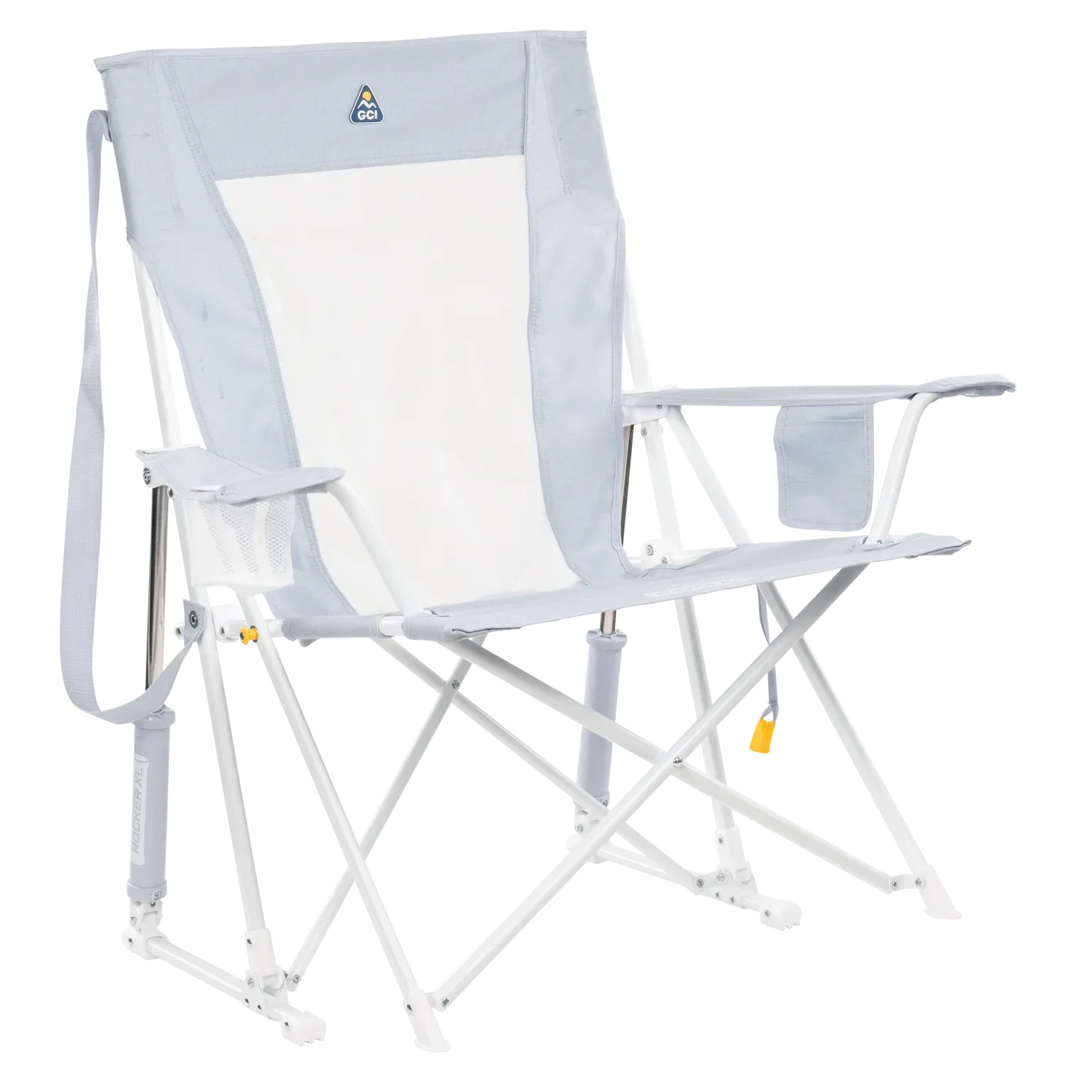 Premium All-Weather Comfort Pro Rocker XL - Choice 107 - Patented Spring-Action Rocking Chair for Camping - Heathered Light Blue