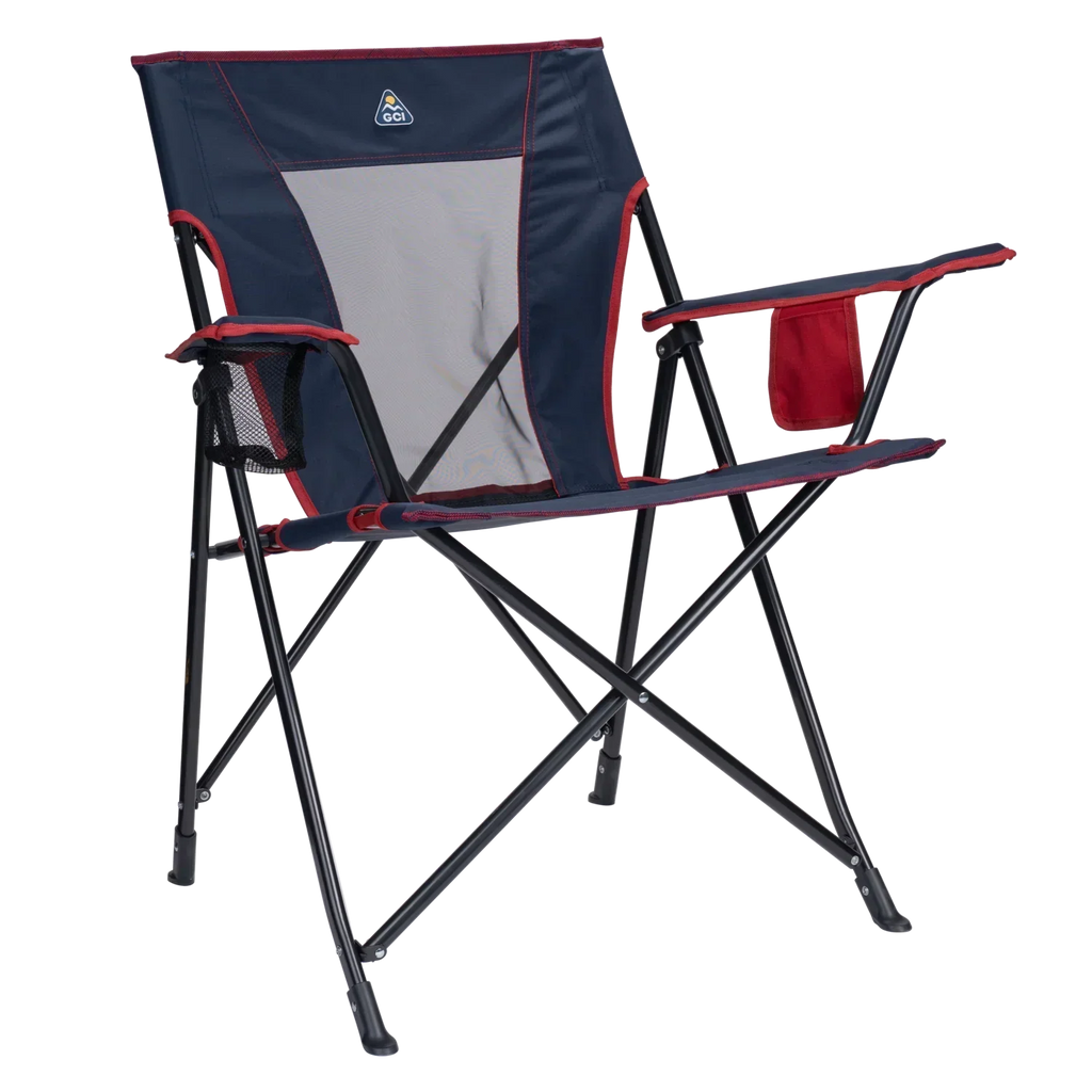 Space-Saving Pico Comfort Quad Chair - Choice 989 - Pico Compact Folding Camp Chair with Carry Bag - Indigo/Red