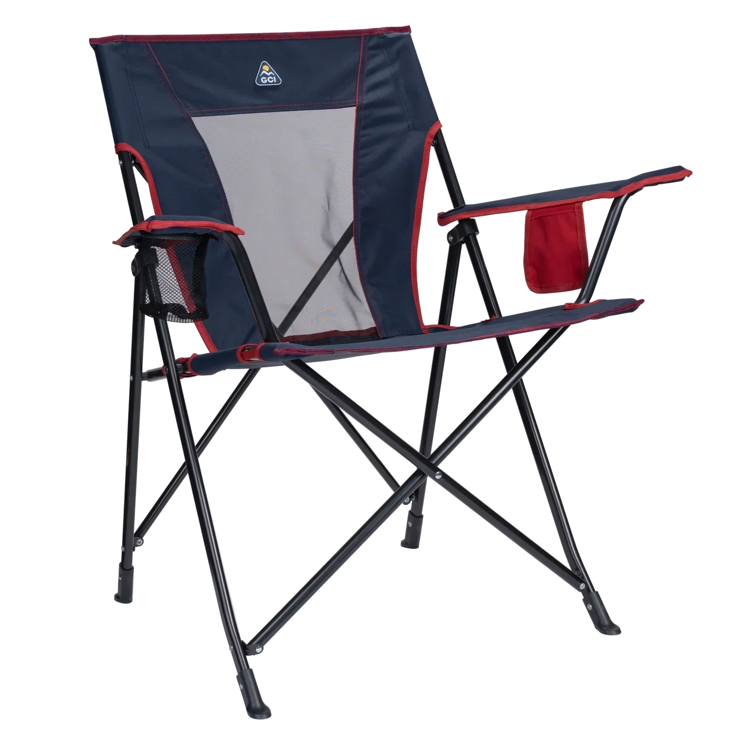 Space-Saving Pico Comfort Quad Chair - Choice 989 - Pico Compact Folding Camp Chair with Carry Bag - Indigo/Red