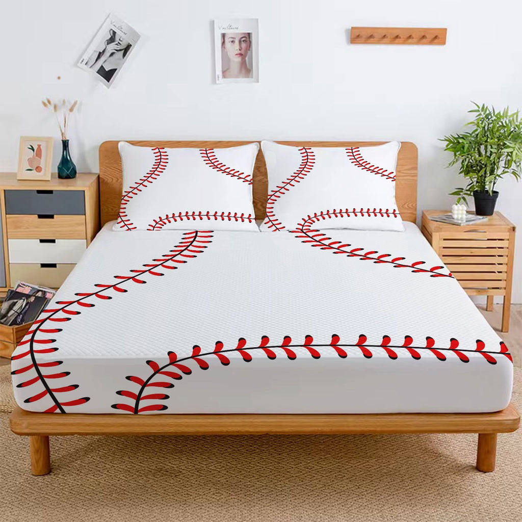 Wrinkle-Resistant Baseball Sheet Set Sports Theme Bedding Set for Kids 3D Baseball Pattern Bed Sheets Baseball Games Bed Sheet Set Room... - Breathable Egyptian Cotton Flat & Fitted Sheets Detail