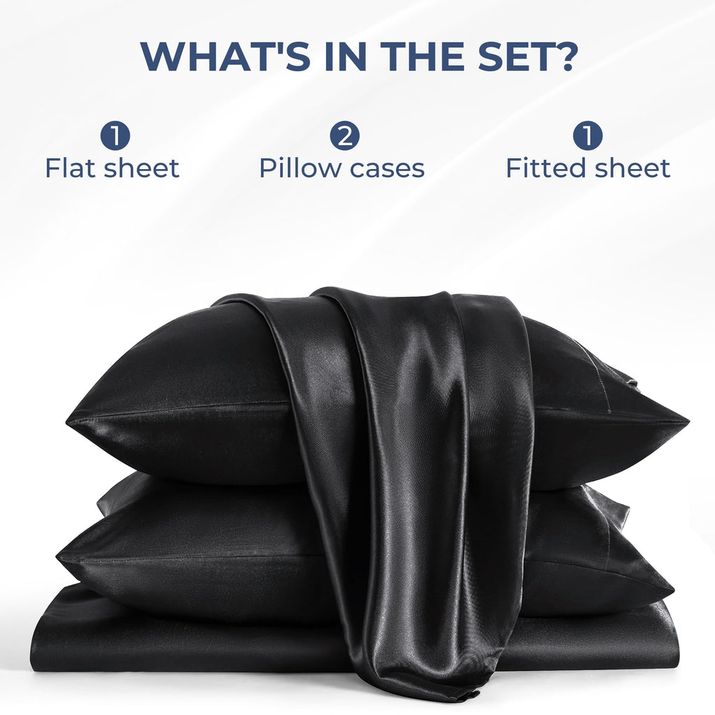 Breathable Luxury Set, Queen, Silky Bed s, 4 Pieces,Black - Cooling Hotel Quality Bedding Sheets and Pillowcases Detail