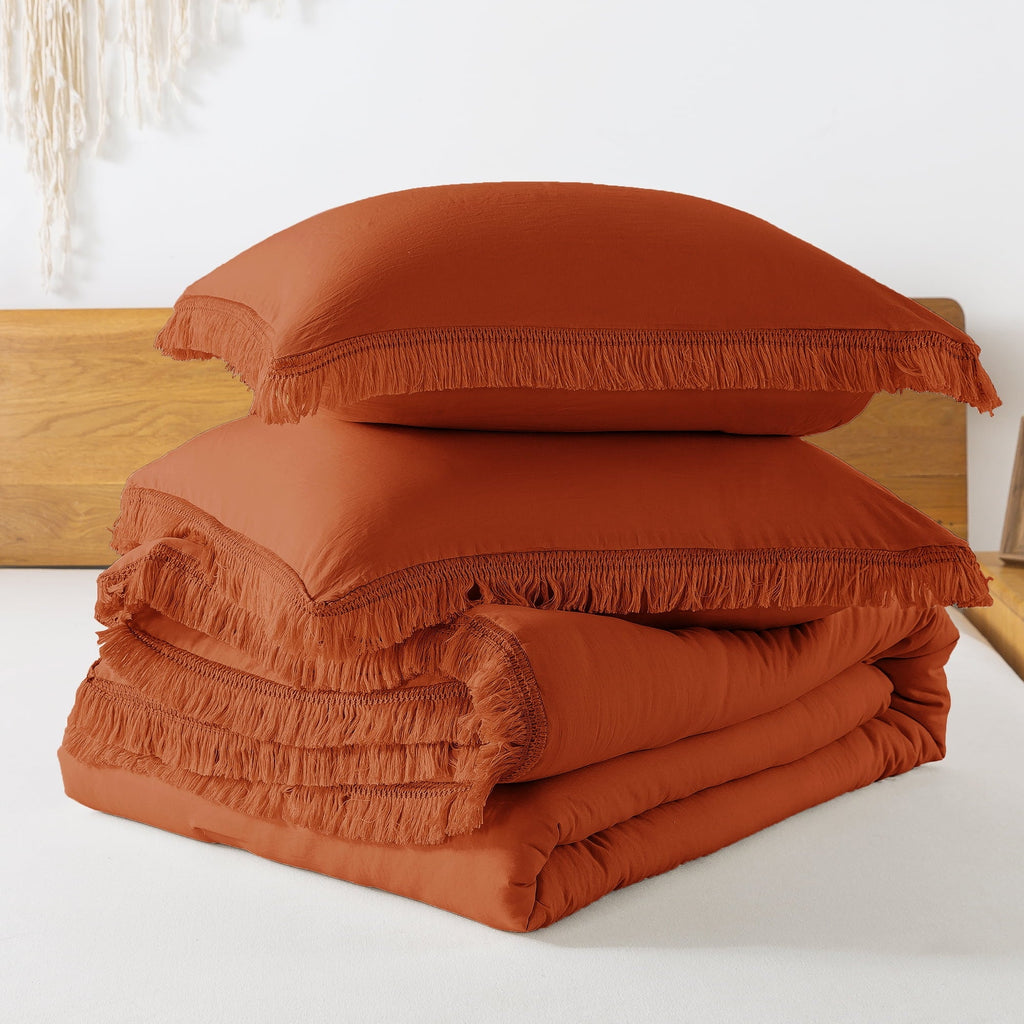 All-Season King Size Comforter Sets Burnt Orange, 3 Pieces Soft Fluffy Boho Bedding Comforter Sets for King Bed, All Season Terr... - Cloud-Like Soft Lightweight Bed Comforter Detail