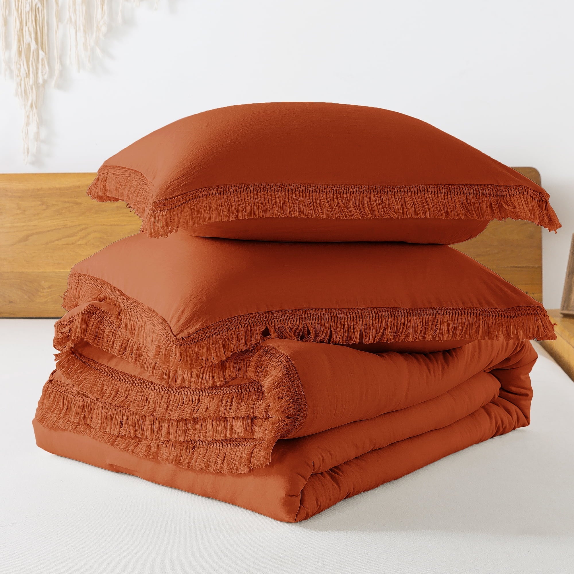 All-Season King Size Comforter Sets Burnt Orange, 3 Pieces Soft Fluffy Boho Bedding Comforter Sets for King Bed, All Season Terr... - Cloud-Like Soft Lightweight Bed Comforter Detail