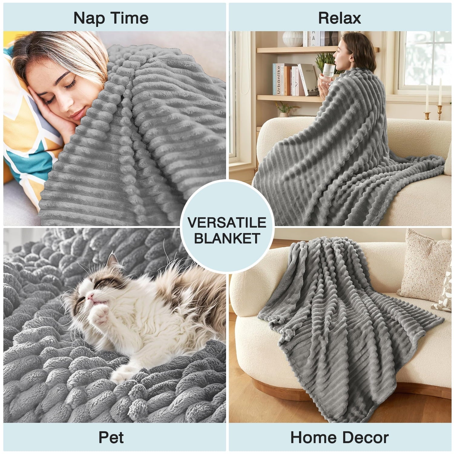 Super Soft Flannel for Couch,Sofa,Bed, Super Soft Striped Gray Bed for Office Picnic Travel Bedroom, Warm Cozy Lightweight Home Decor fo... - Luxury Knitted Decorative Throw Blanket with Fringes Detail