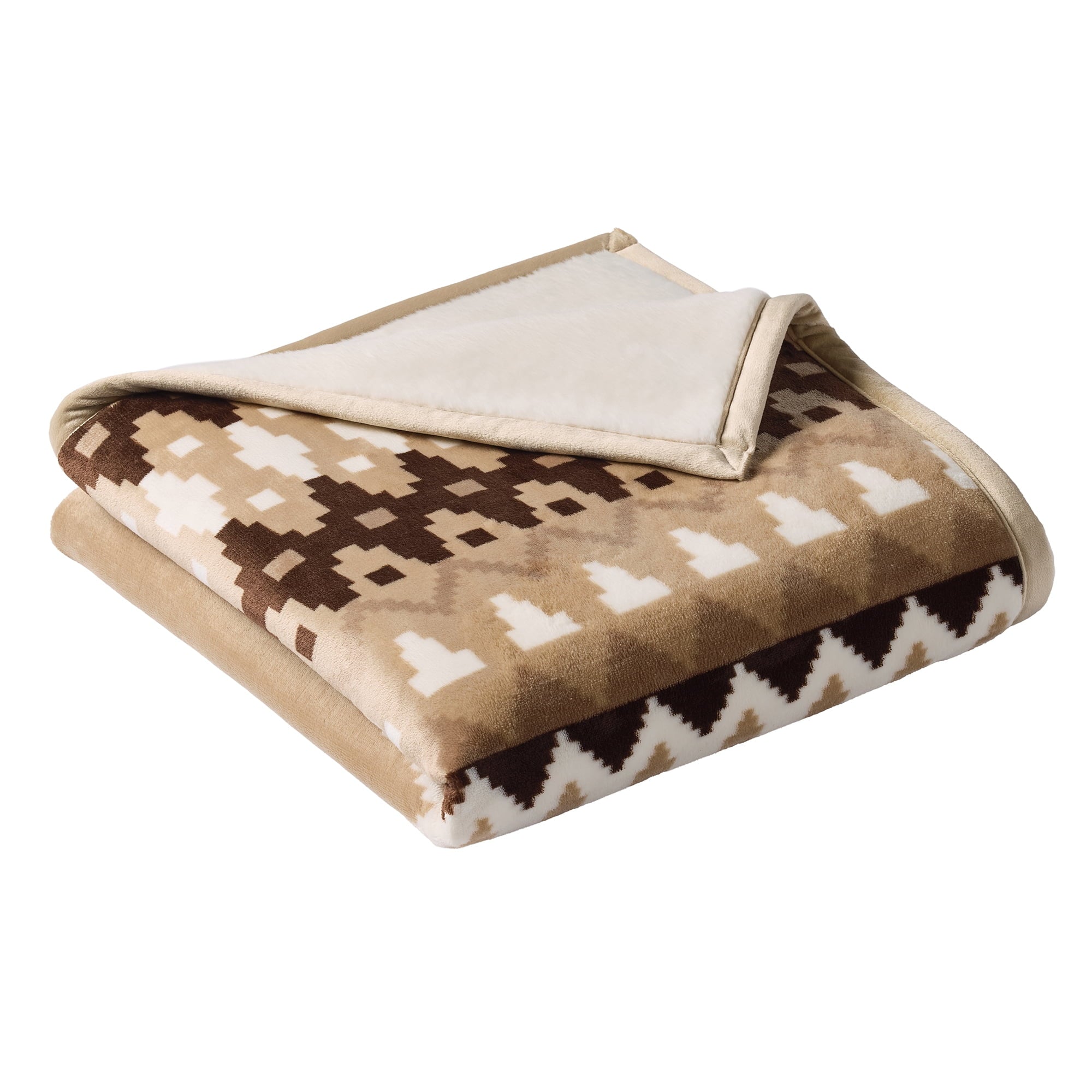 Lightweight Warm Printed Velvet Plush Reverse to Faux Fur Super Soft Throw Blanket, Oversized, Linder Border Beige - Cozy Fleece Throw Blanket for Couch & Bed Detail