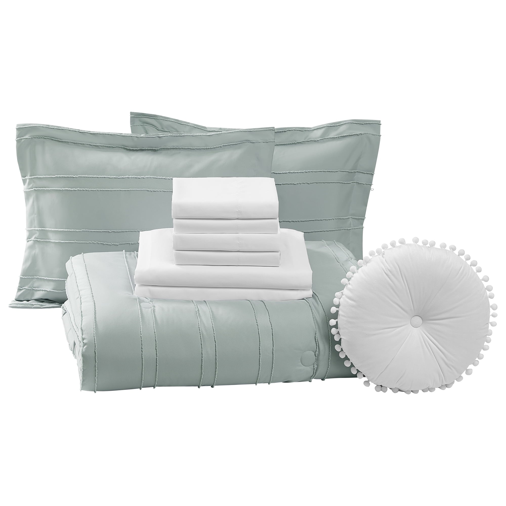 Luxurious Quilted Mint 10 Piece Bed in a Bag Comforter Set with Sheets, Queen - Luxurious Quilted Duvet Cover Set Detail