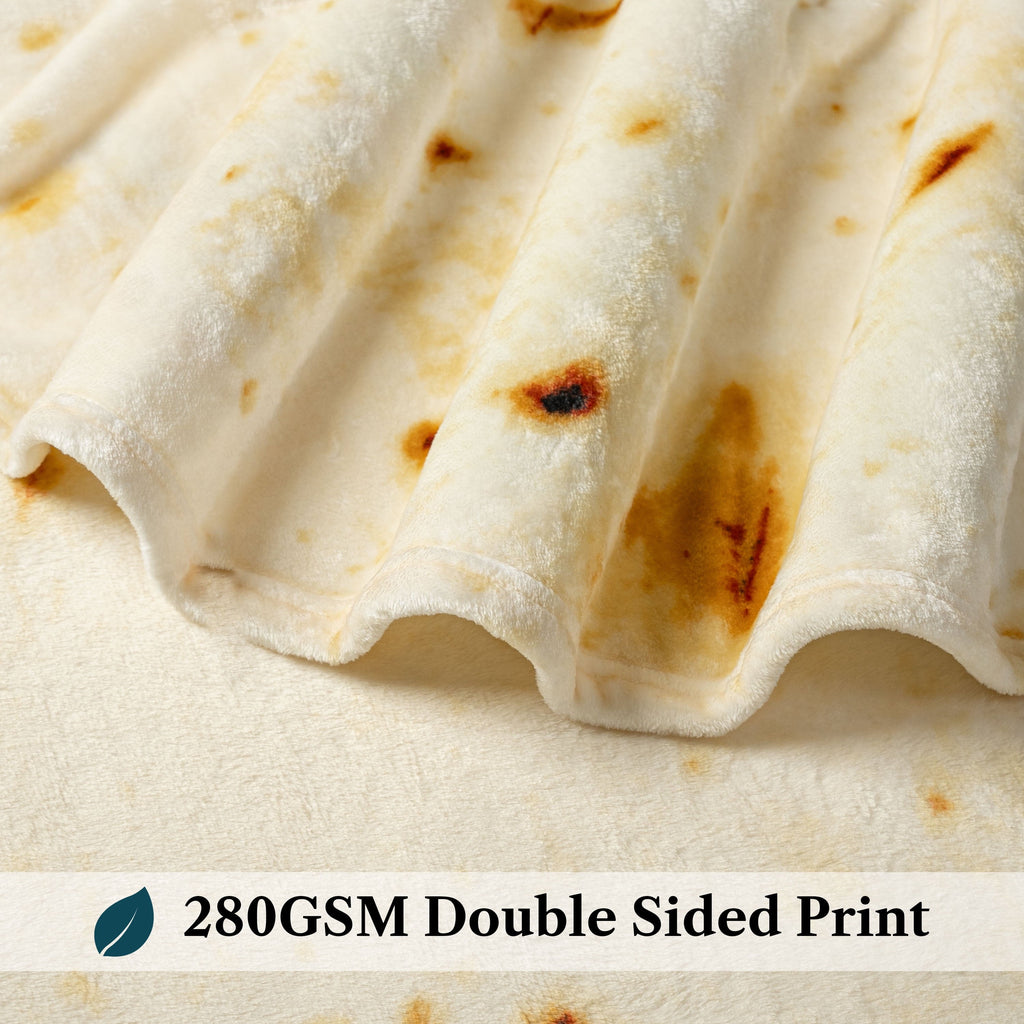 Decorative Knitted Burrito Tortilla Blanket, Double Sided Taco Flour Wrap Novelty Throw for Adult Kid Teen, Realistic Food Blanket, Funn... - Super Soft Reversible Sherpa Flannel Blanket Detail