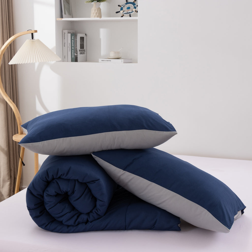 All-Season Queen Comforter Set All Season Reversible Bed Set with 2 Pillow Cases 3 Pieces Bedding Sets Down Alternative Blue/Gra... - Luxurious Quilted Duvet Cover Set Detail