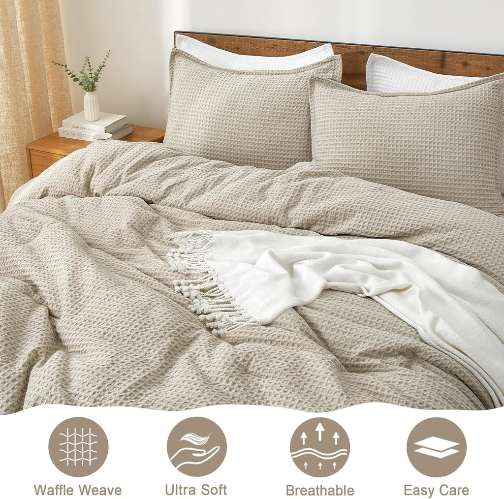 Luxurious Quilted 3-Piece Waffle Weave Comforter Set Queen Size, Lightweight Comfy Bedding Set for All Season, Ultra Soft Textured 1 Co... - Hypoallergenic Ultra-Fluffy Quilt for Winter Detail