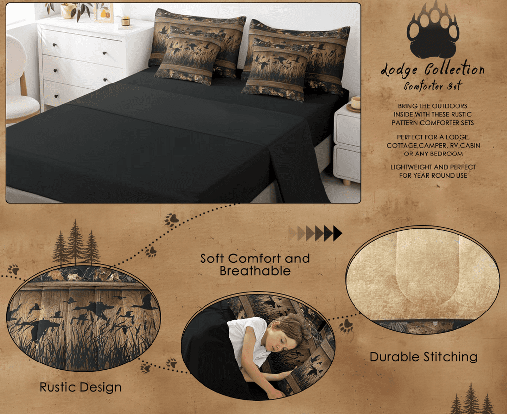 Hypoallergenic Cloud 7 Piece Camo Mallard Duck Comforter Set With Sheets Men Rustic Farmhouse Cabin Bed In A Bag Full,Hunting Woodland Duc... - All-Season Down Alternative Comforter Insert Detail