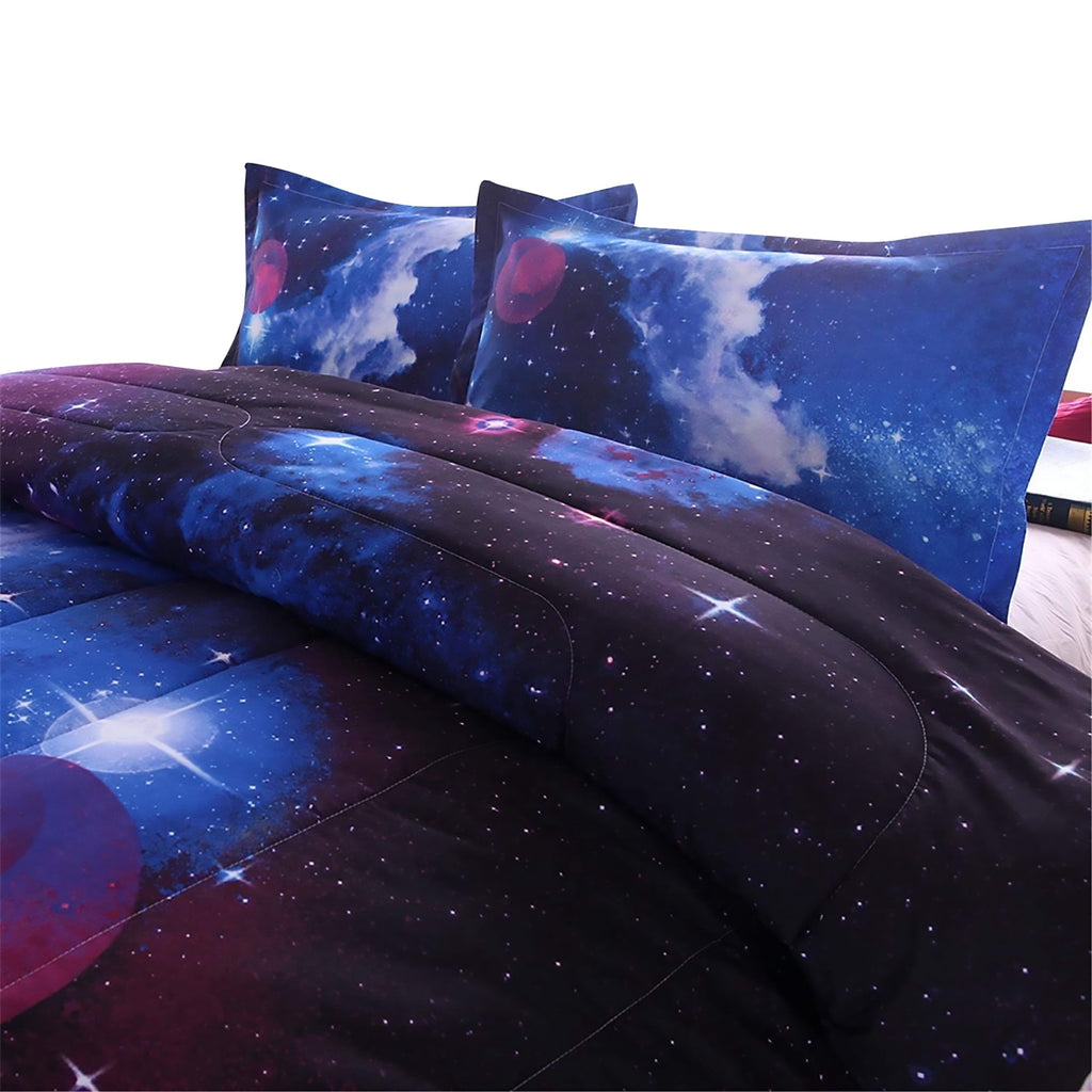 Fluffy Down Alternative Galaxy Bedding Sets Outer Space Comforter 3D Printed Space Quilt Set Full Size for Kids Blue - Hypoallergenic Ultra-Fluffy Quilt for Winter Detail
