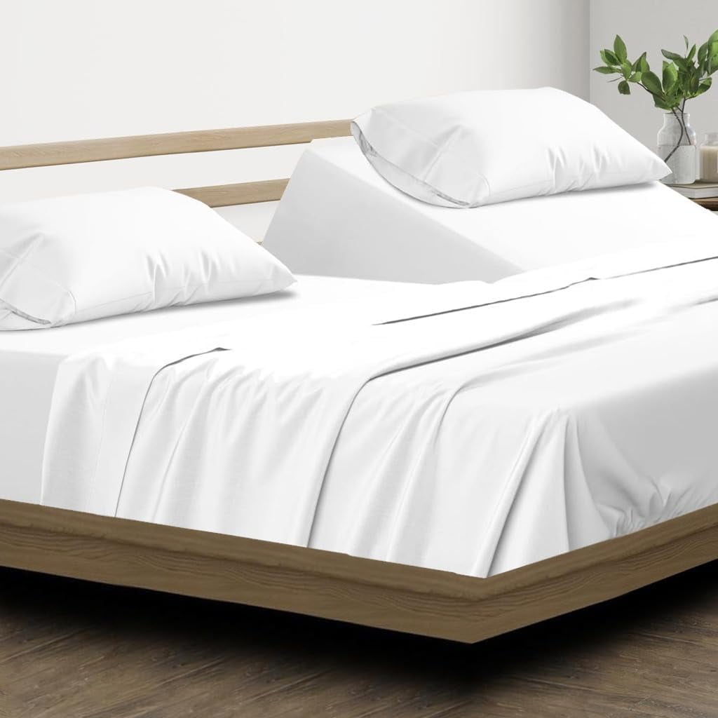 Premium Egyptian Cotton Top Split King 100% Egyptian Cotton 1000 Thread Count, Adjustable Beds -Top Split King Sheets Sets (4 Pcs) Split Down... - Premium Ultra-Soft Pillowcase Pair for Sleeping Detail