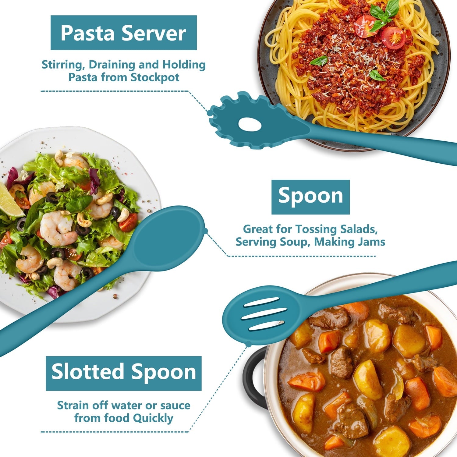 Seamless One-Piece 7-Piece Silicone Cooking Utensils Set, Blue Kitchen Utensils, Non-stick Gadgets Tools Include Slotted Turner, Soup La... - Premium Stainless Steel Cooking Utensil for Non-Stick Pots Detail
