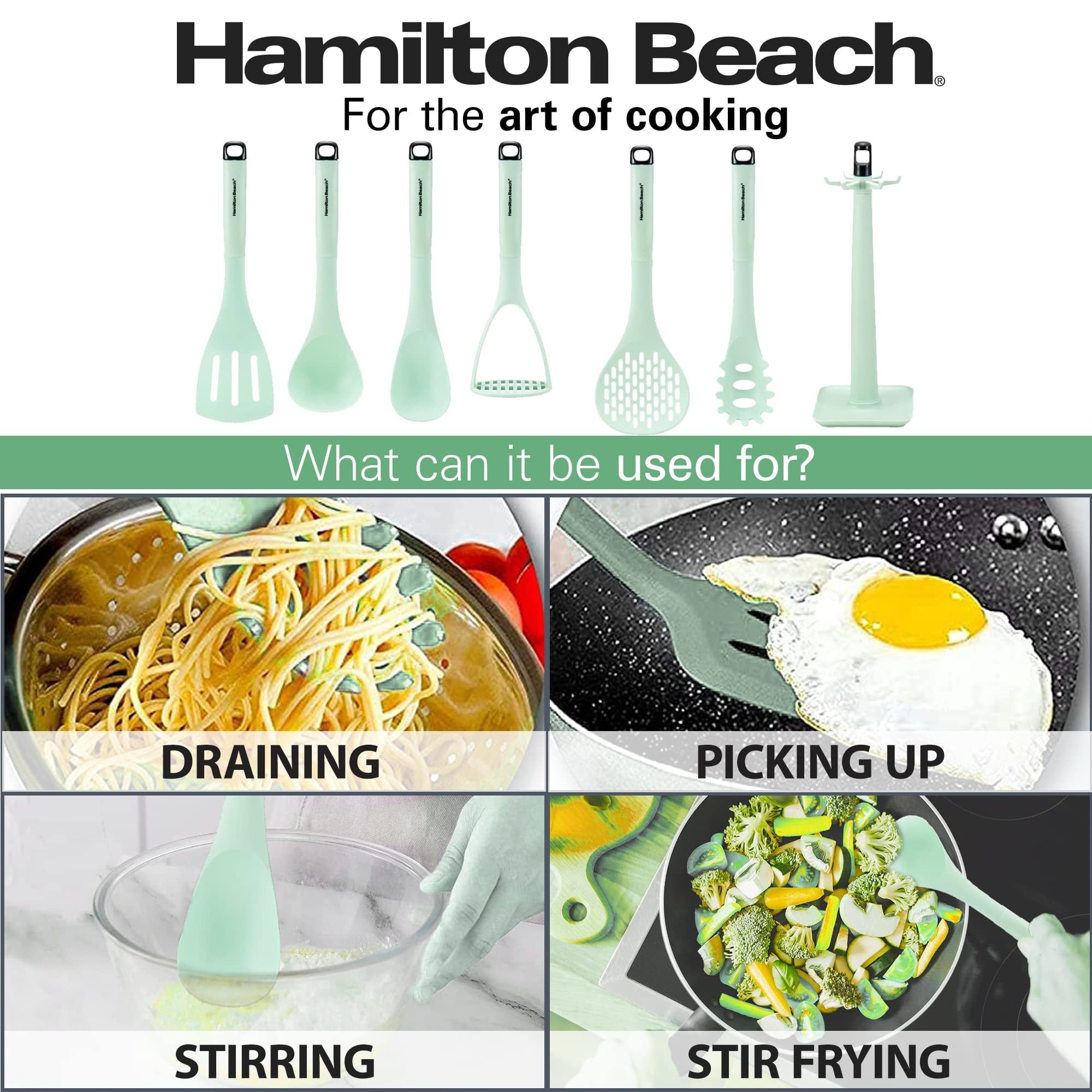 Non-Stick Safe Kitchen Utensil Set 7 Piece | Cooking Utensil set Slotted turner, Ladle Skimmer, Pasta Server, Potato Masher, S... - Durable Turner & Ladle Utensil Set for Home Chefs Detail