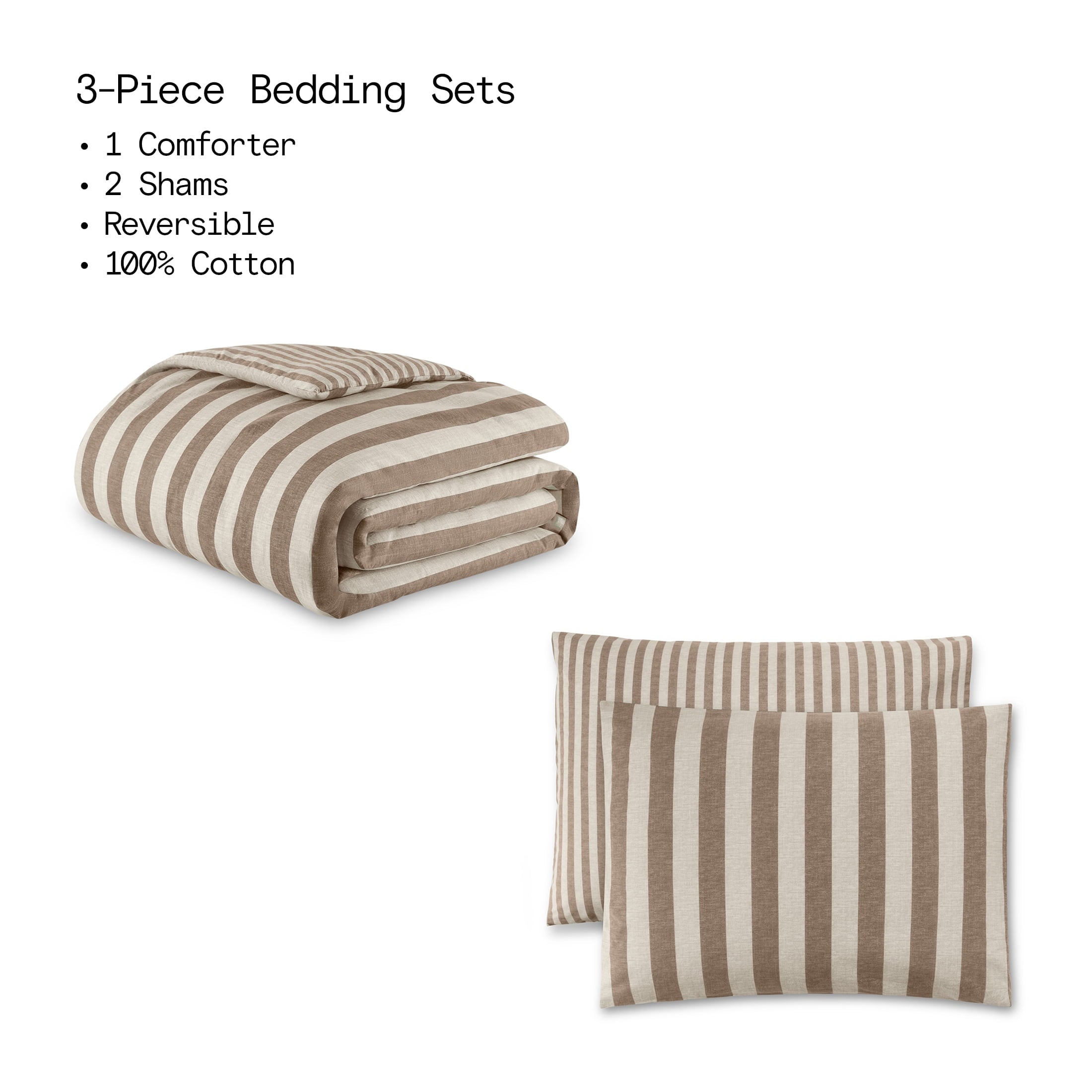 Luxurious Quilted 100% Cotton Striped 3-Piece Natural Comforter Set, Full/Queen - Cloud-Like Soft Lightweight Bed Comforter Detail
