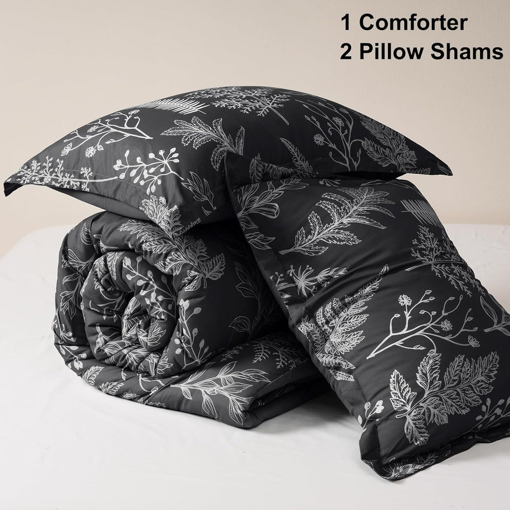 Heavyweight Warmth 3 Pieces Printed Comforter Set Queen Size, Lightweight Botanical Floral Bed in a Bag, Ultra Soft Bedding Set with 1 R... - Cloud-Like Soft Lightweight Bed Comforter Detail