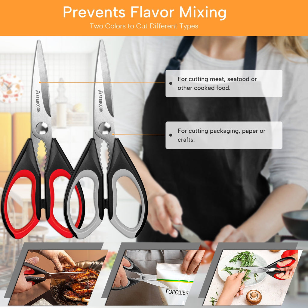 Innovative 2 Pcs Kitchen Scissors, Heavy Duty Shears with Serrated Blade, Ergonomic Handle Food Scissor for Poultry, H... - Innovative Kitchen Helper for Modern Cooking Detail