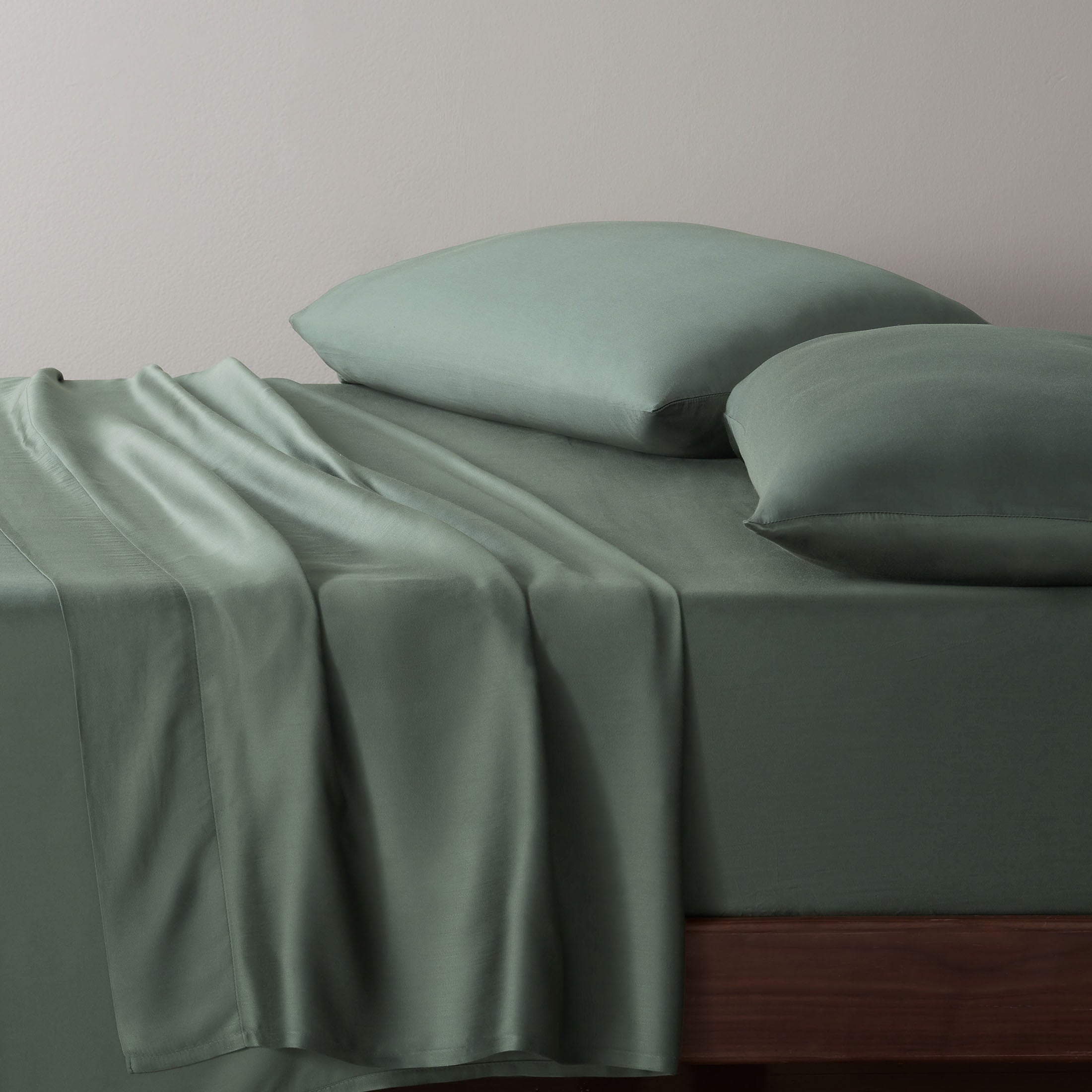 Cooling Sateen 4-Piece & Silky Serenity 100% Bed Sheets Set, Flagstone, Queen - Premium Ultra-Soft Pillowcase Pair for Sleeping Detail