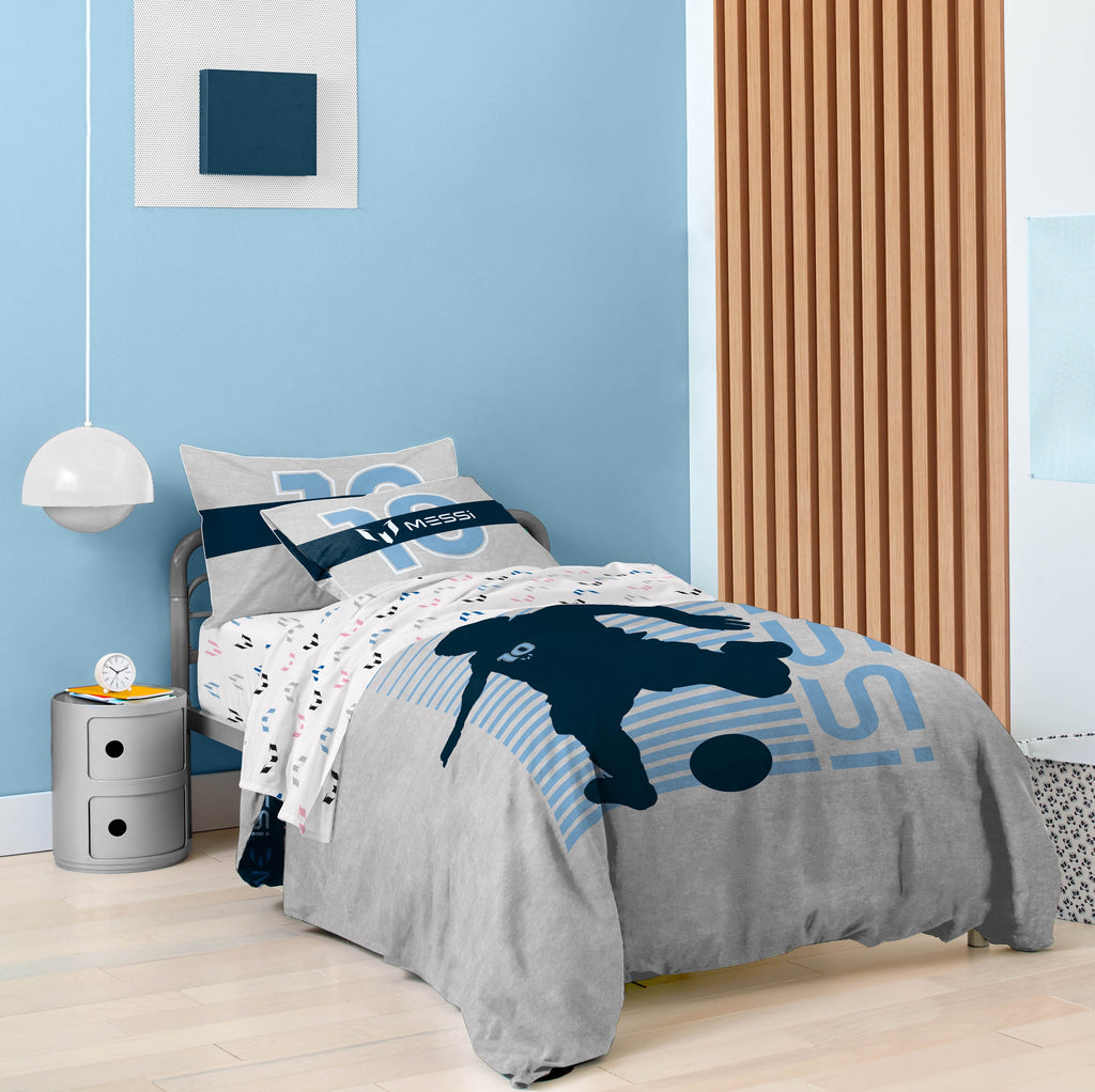 All-Season Kids 2 Piece Grey Reversible Comforter and Pillowcase Set, Twin/Full - Luxurious Quilted Duvet Cover Set Detail