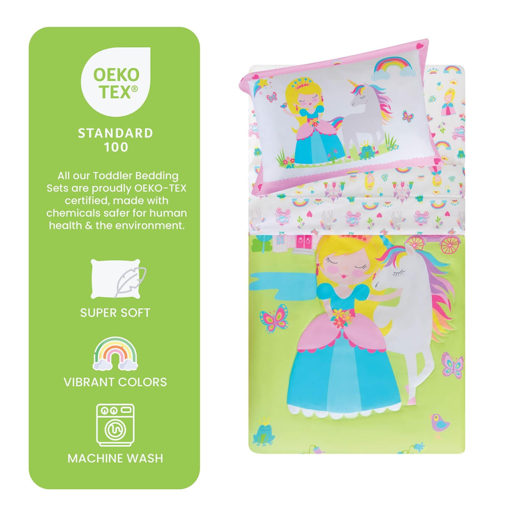 All-Season Princess Toddler Bedding Set for Girls - 4-Piece Toddler Bed Comforter Sets for Girls, Reversible Comforter & Pillowc... - Luxurious Quilted Duvet Cover Set Detail