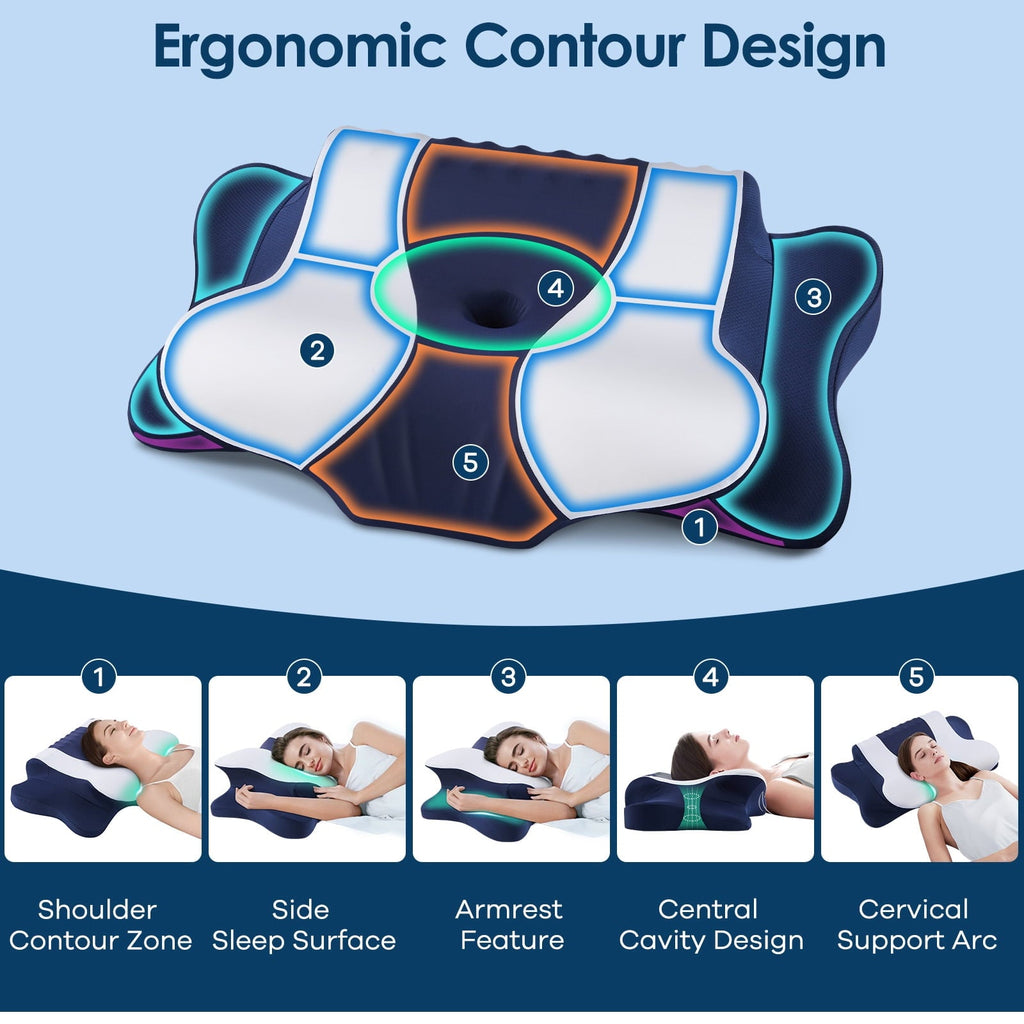 Hotel Collection Cervical Neck Pillow for Pain Relief Sleeping, Memory Foam Pillow Neck Pillow Bed Pillow with Pillowcase for Side Bac... - Orthopedic Shredded Foam Bed Pillow Set Detail