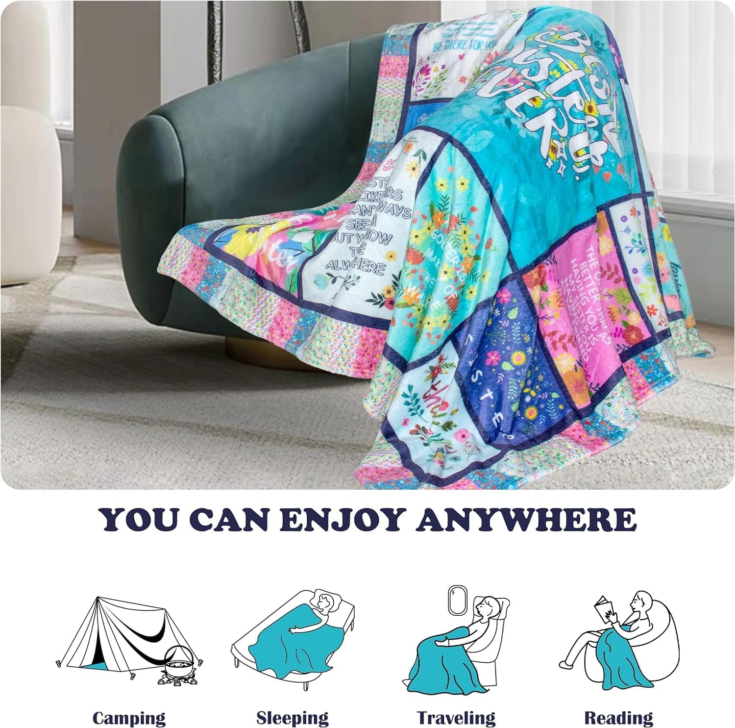 Decorative Knitted Sister Gifts Blanket for Birthday, Mother's Day, Christmas - Big Sister Gift Ideas - Luxury Knitted Decorative Throw Blanket with Fringes Detail
