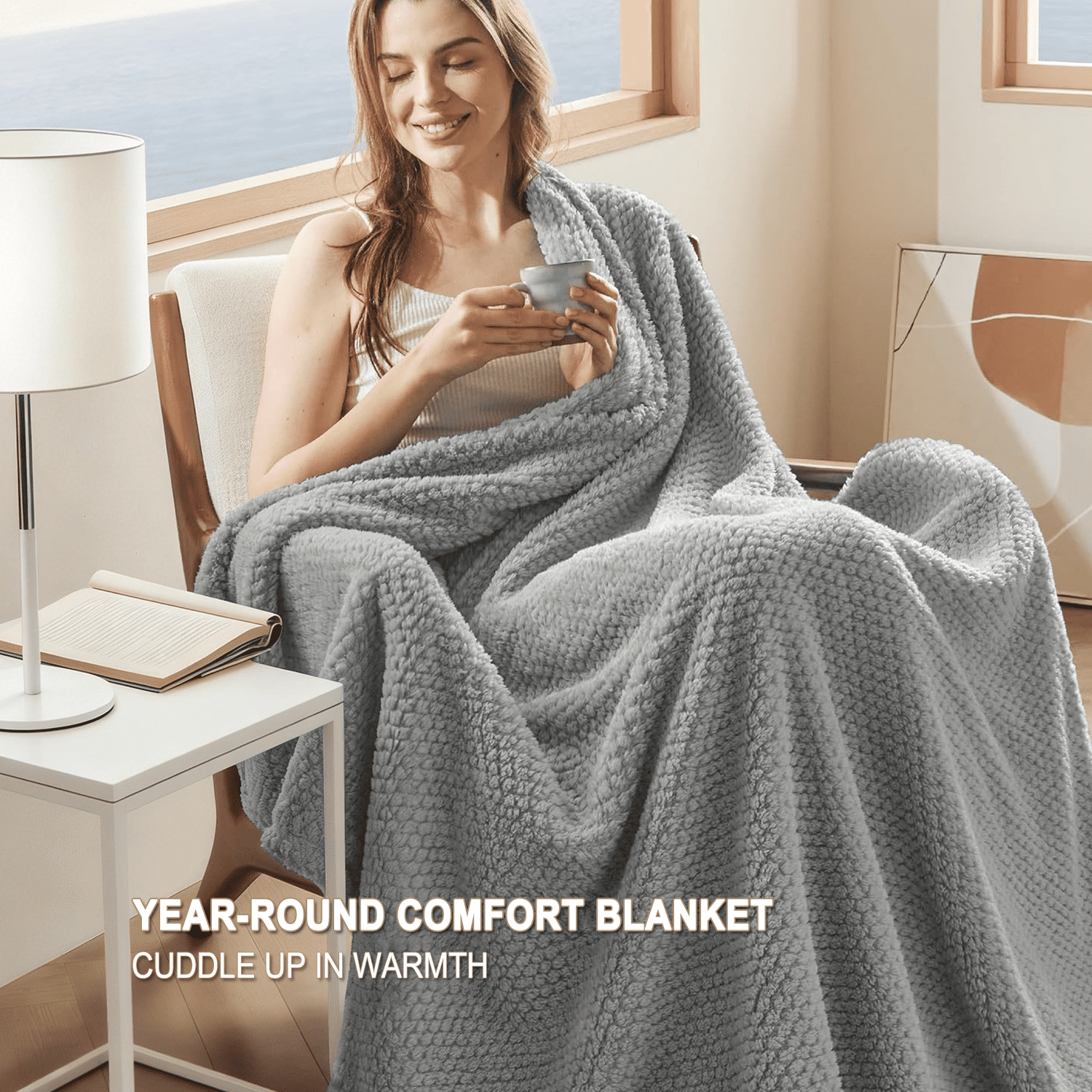 Super Soft Flannel Soft Jacquard for Couch, Waffle Weave Fuzzy s for Home Decor, Lightweight and Warm Bed s for Bed Sofa Office Travel - Luxury Knitted Decorative Throw Blanket with Fringes Detail