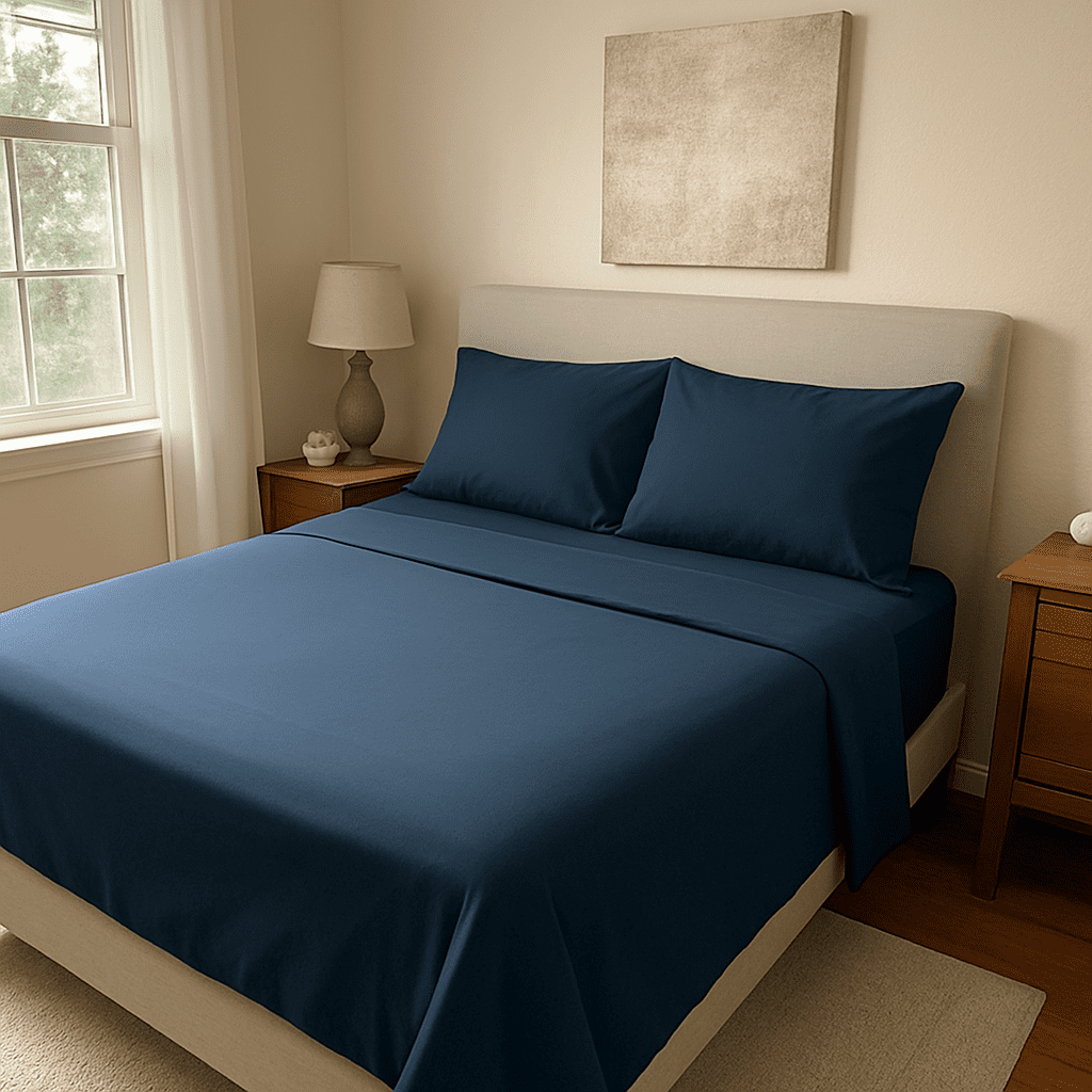 Wrinkle-Resistant 3-Piece Twin Sheet Set, Ultra-Soft 800 Thread Count Microfiber, Deep Pocket, Twin, Blue Indigo - Breathable Egyptian Cotton Flat & Fitted Sheets Detail