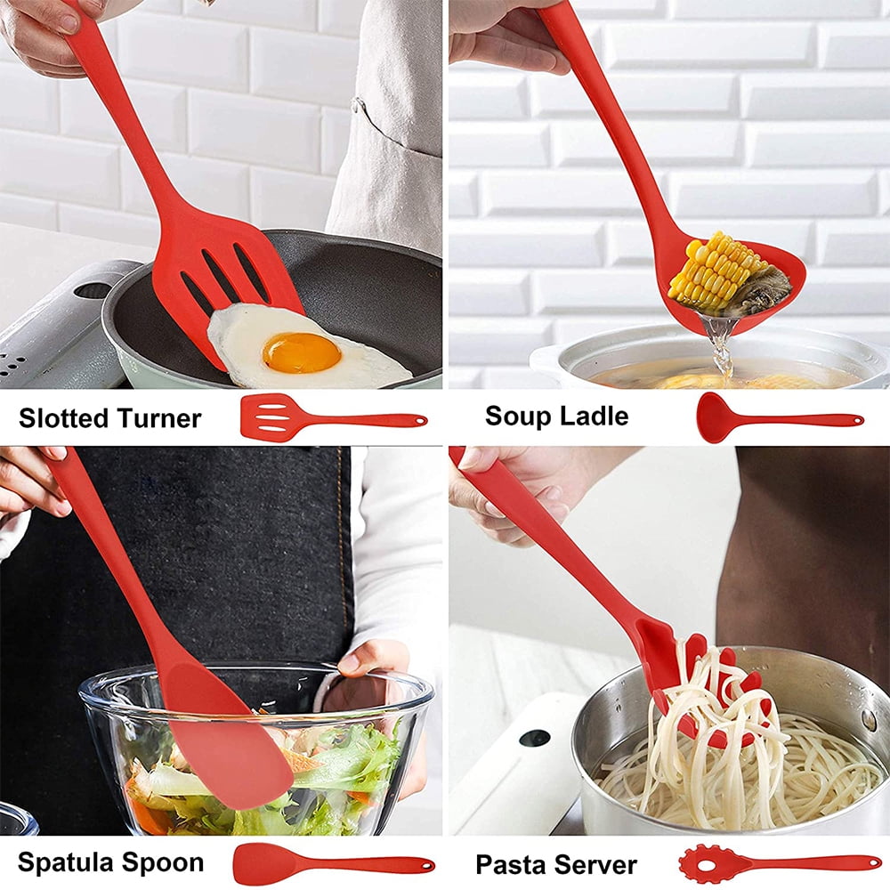 Ergonomic Cooking 14 Pcs Cooking Utensils Set with Holder, Heat Resistant Silicone Kitchen Cookware Utensils Set, Kitchen Cooking Tools... - Premium Stainless Steel Cooking Utensil for Non-Stick Pots Detail