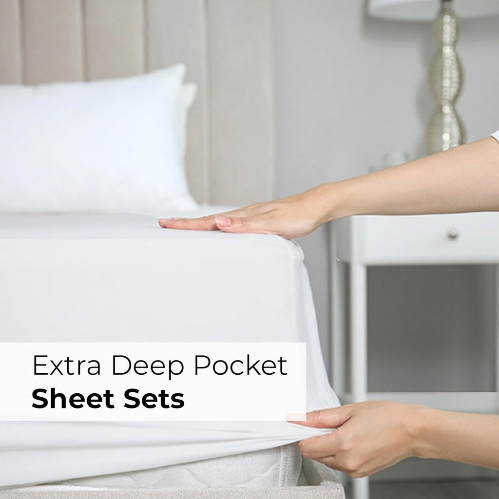 Premium Egyptian Cotton 6-Piece Extra Deep Pocket Sheet Set With Extra Matching Pillowcases - King Size Bed Sheets Fits 18"-24" Ma... - Cooling Hotel Quality Bedding Sheets and Pillowcases Detail