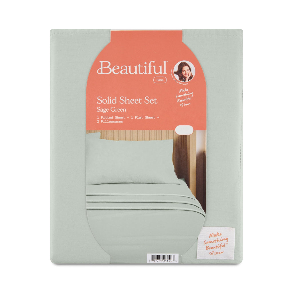 Ultra-Soft Solid 4-Piece 100% Cotton Washed Percale Sage Green Sheet Set, Full - Luxury Bed Sheet Set with Deep Pockets Detail