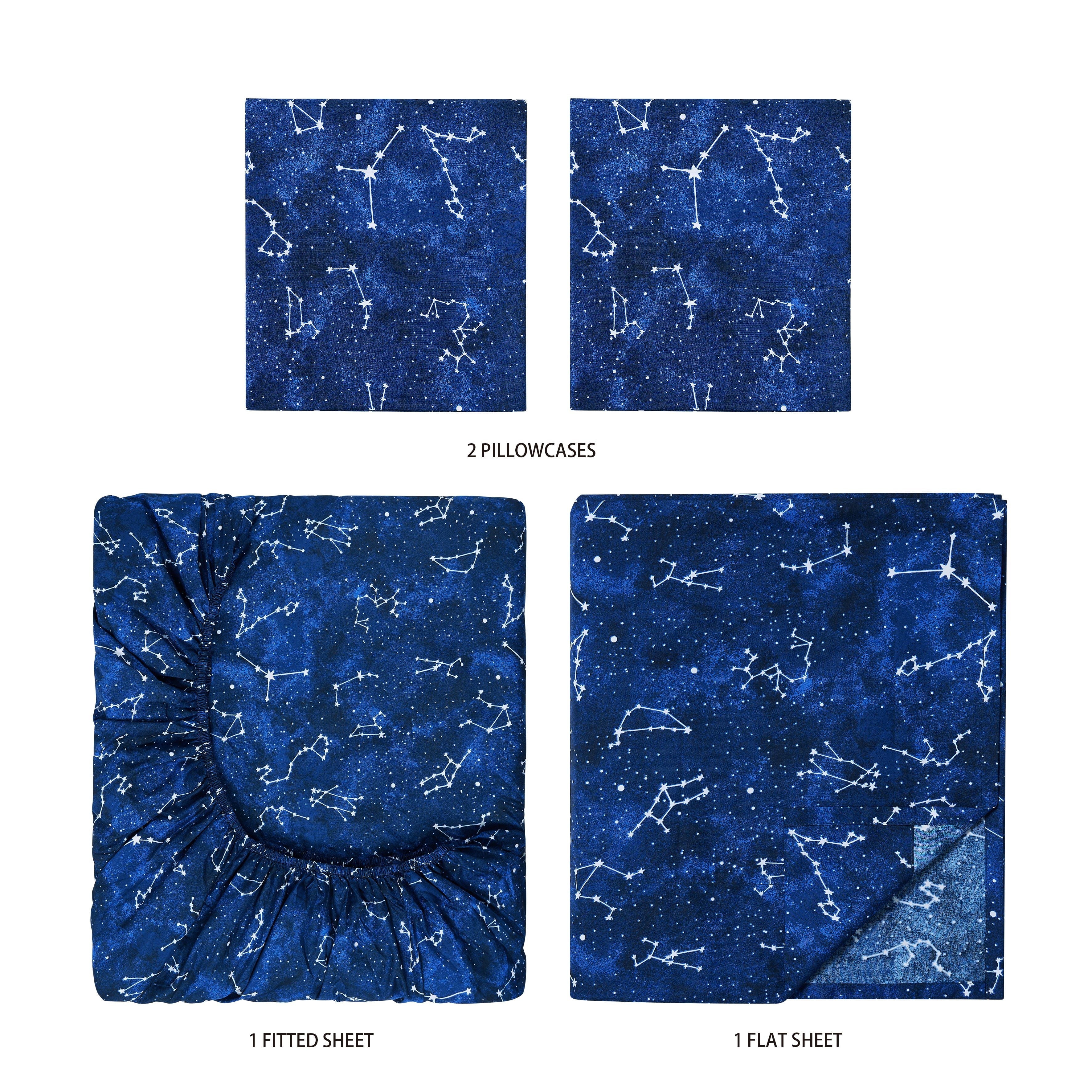 Wrinkle-Resistant Kids Soft Microfiber Sheet Set, Navy Blue Stars, Full, 4 Pieces, Easy Care - Breathable Egyptian Cotton Flat & Fitted Sheets Detail