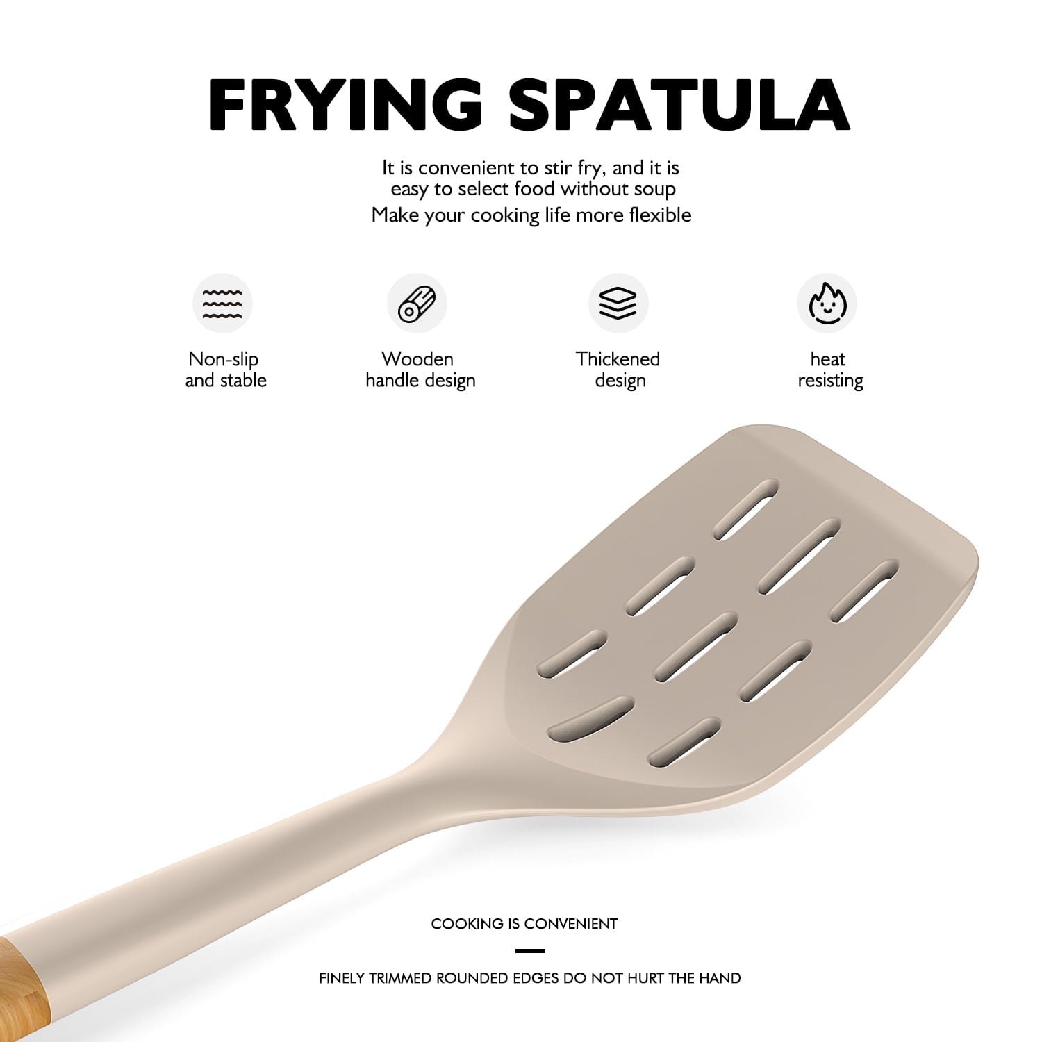 Ergonomic Cooking Large Silicone Cooking Utensils - Heat Resistant Kitchen Utensil Set with Wooden Handles, Spatula,Turner, Slotted Spo... - Premium Stainless Steel Cooking Utensil for Non-Stick Pots Detail